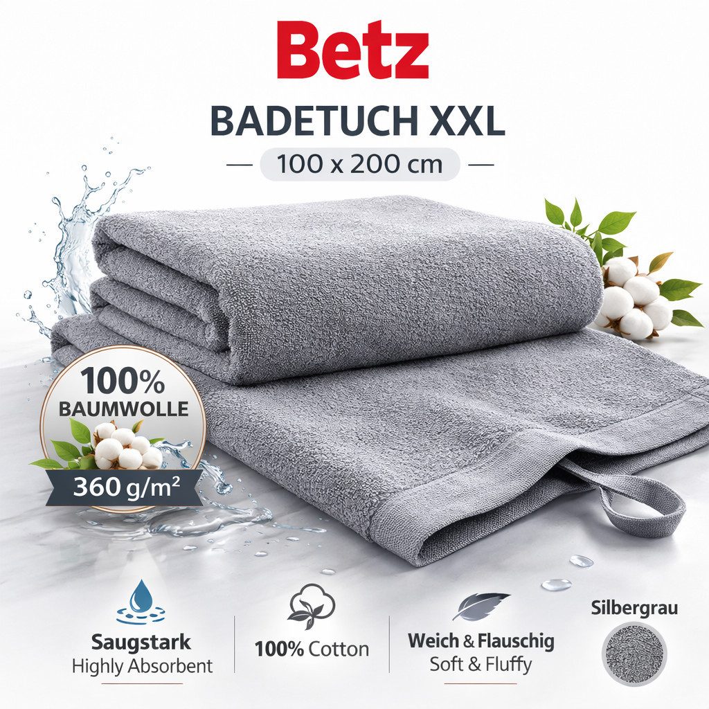 Betz Badetuch Berlin Größe 100 x 200 cm Saunatuch & Strandtuch 360 g/m², 100% Baumwolle (1 Stück, 1-St), saugstark & weich – großes Handtuch mit Aufhänger – Ser – Bild 2 von 5