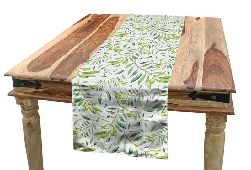 Abakuhaus Tischläufer Esszimmer Küche Rechteckiger Dekorativer Tischläufer, Grünes Blatt Olivenbaum