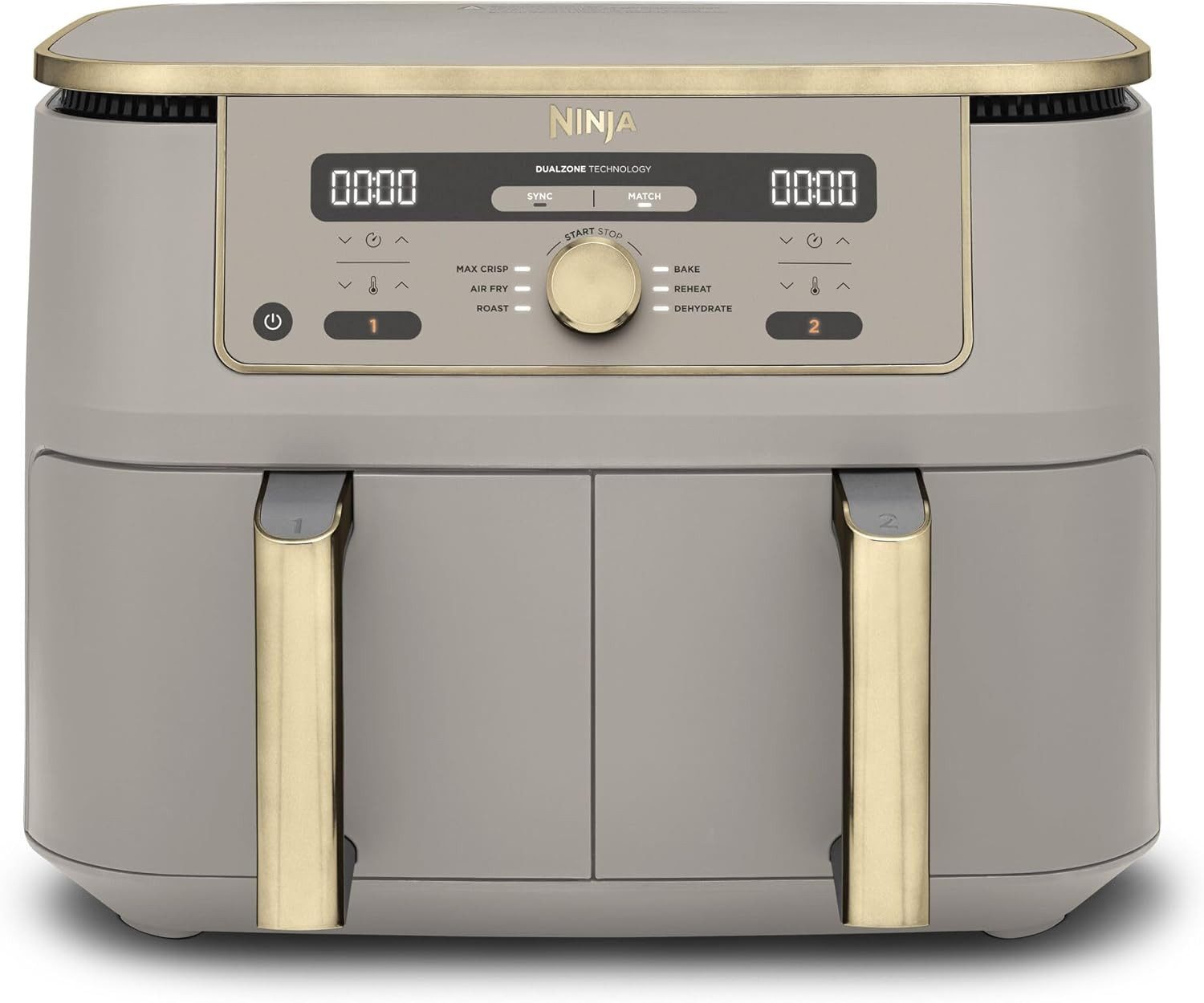 NINJA Heißluftfritteuse Dual Zone Digital Air Fryer DZ400EUSTGD Stone / Gold, Dual Zone Digital Air Fryer, 2 Schubladen 9,5L Stone/Gold DZ400EUSTGD