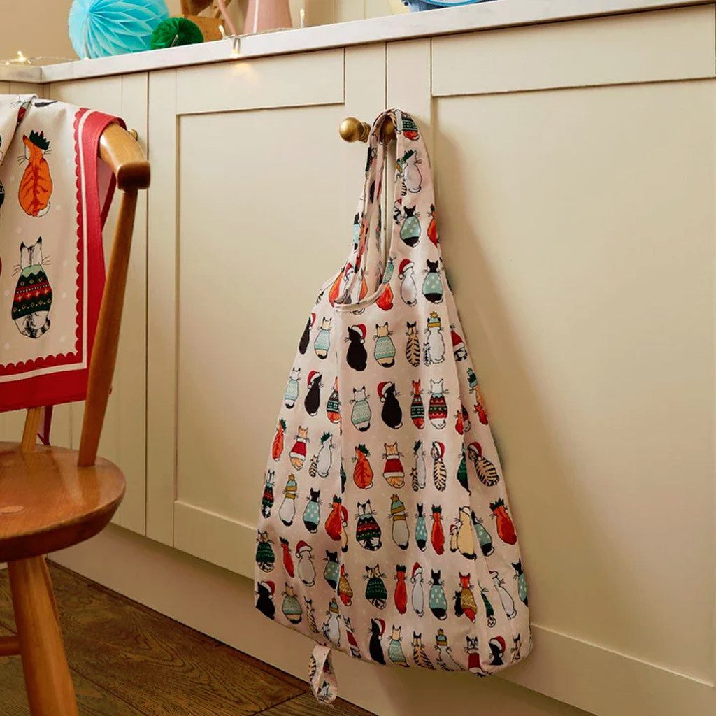 Ulster Weavers Einkaufsbeutel Cats in Waiting Christmas, faltbare Einkaufstasche incl.Tragegriffe ca.46x61cm Roll-up-Tasche