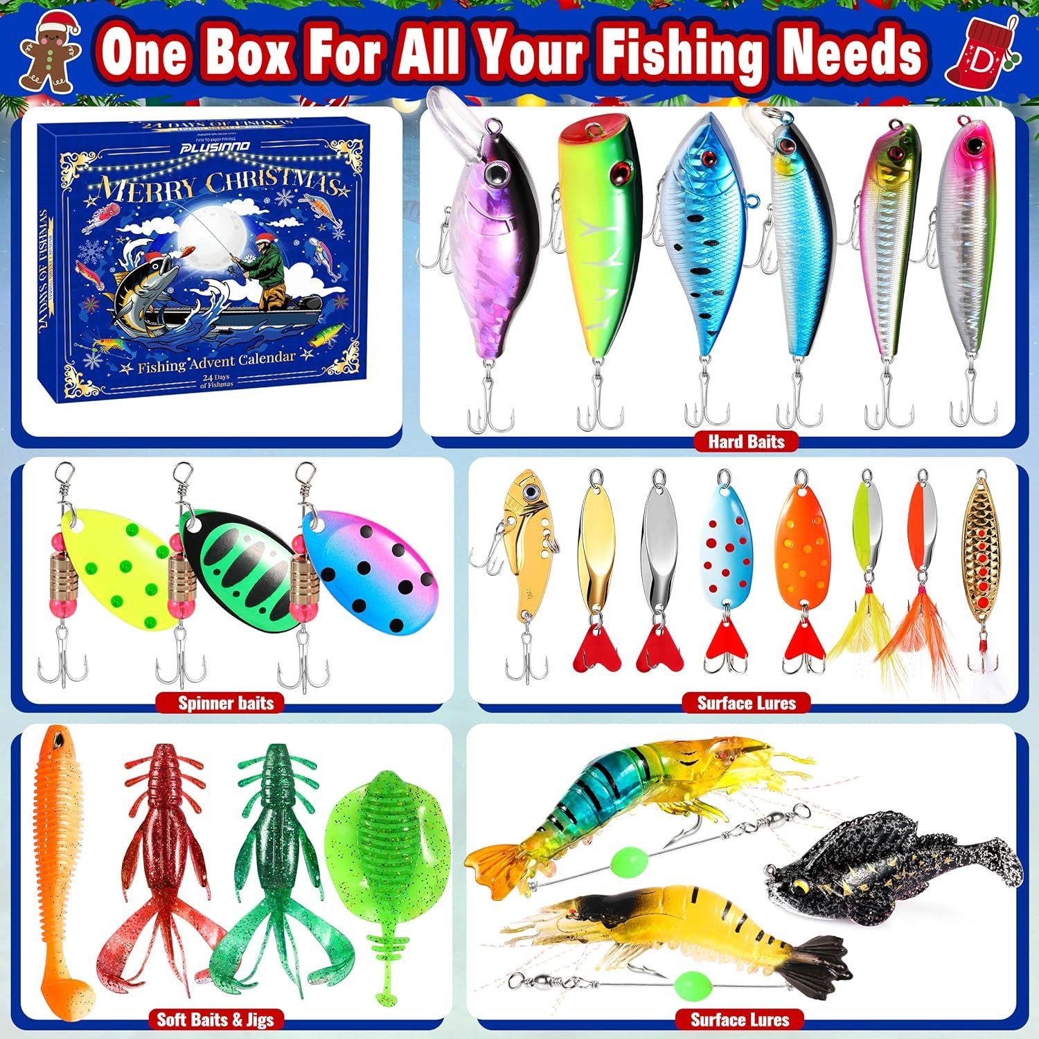Sorvyzxn Adventskalender Angel Adventskalender 24 Tage, Fischköder Set Weihnachtskalender (24-tlg), Weihnachtsgeschenk für Angler, Überraschung für Männer & Jugendliche