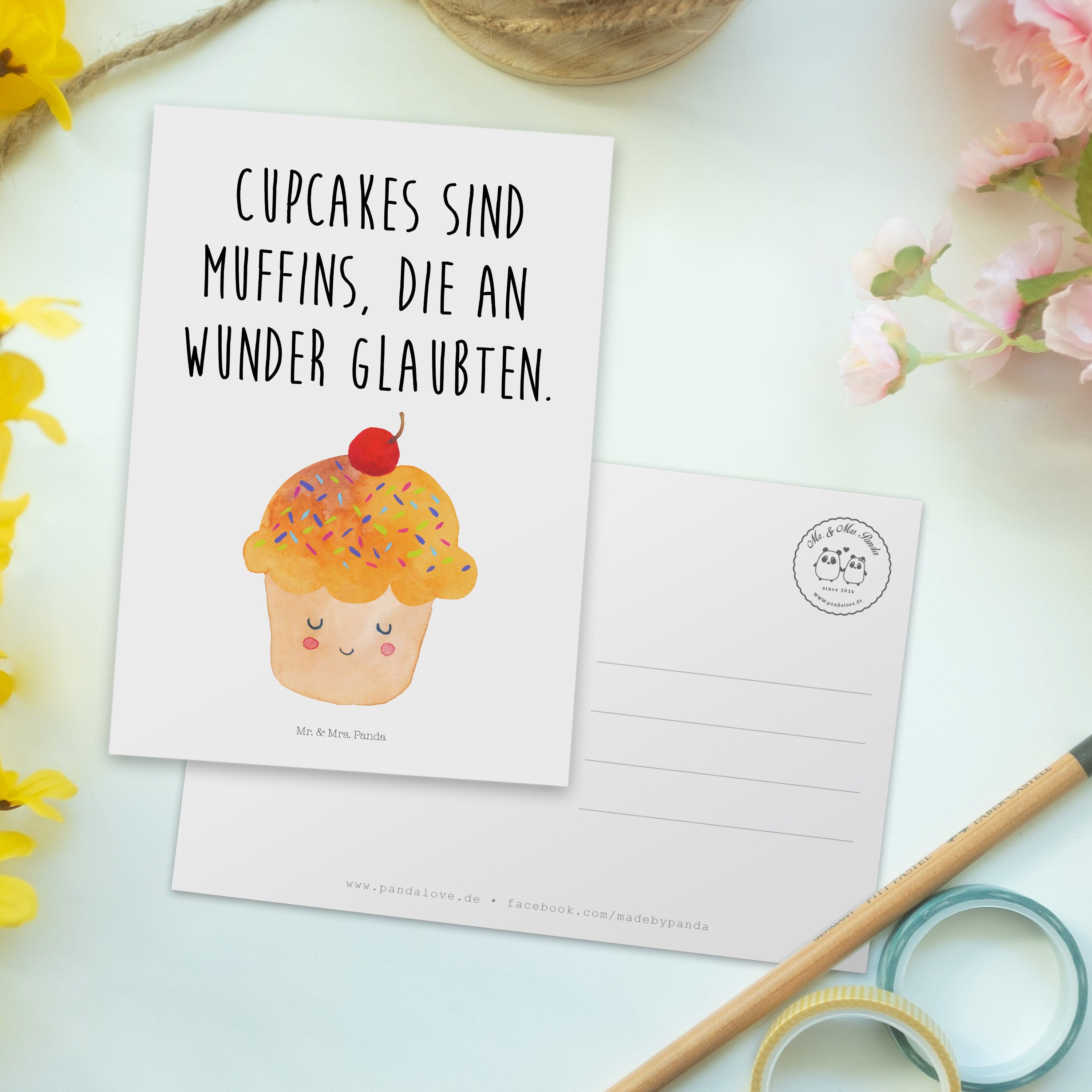 Sprüch Einladung, - Cupcakes, Postkarte Mrs. - Karte, lustige Panda Geschenk, & Mr. Cupcake Weiß
