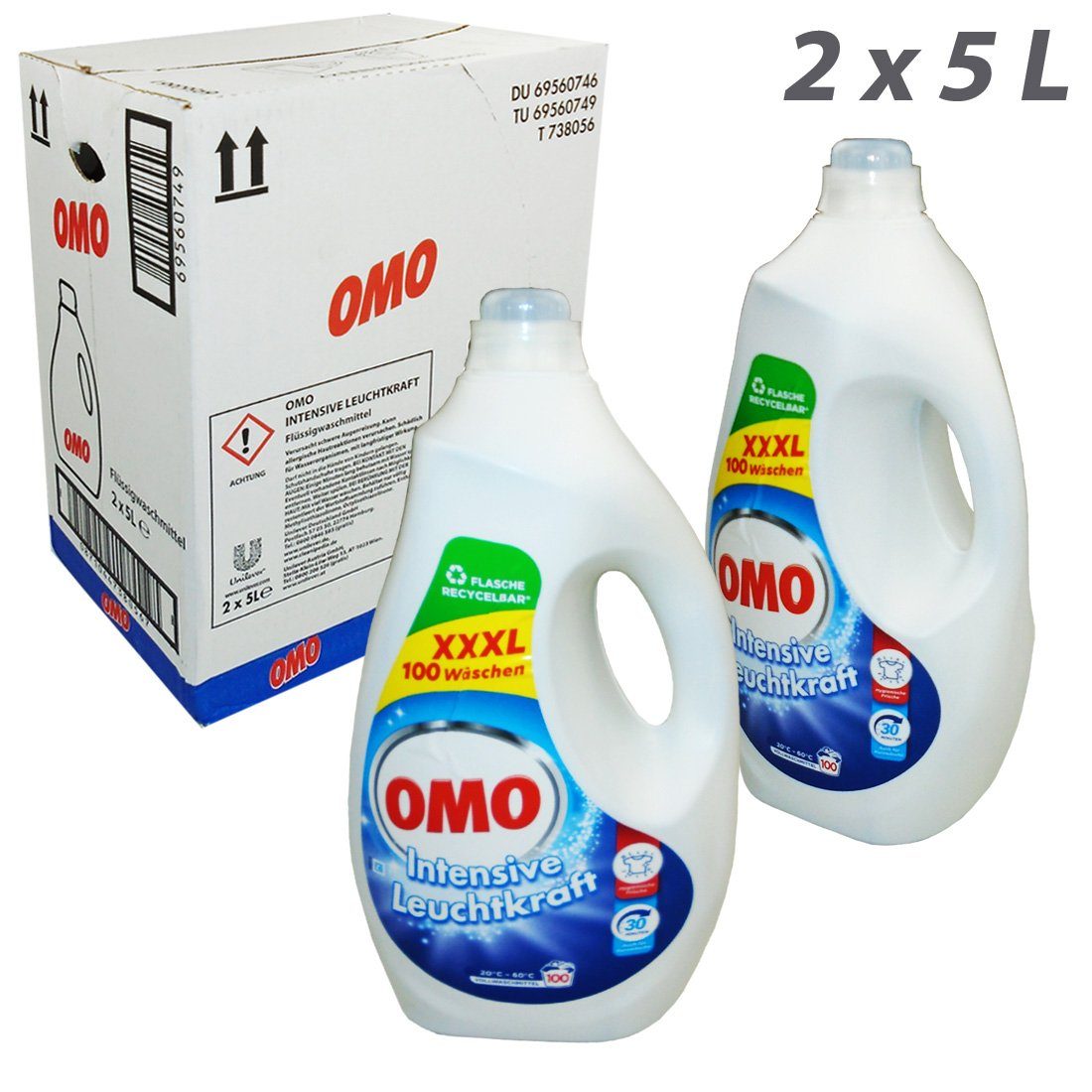 Unilever 2x OMO XXXL 5 L = 10L Flüssig für 200 WL Konzentrat Active Clean Vollwaschmittel (2-St. 2 x 5L = 10 L)