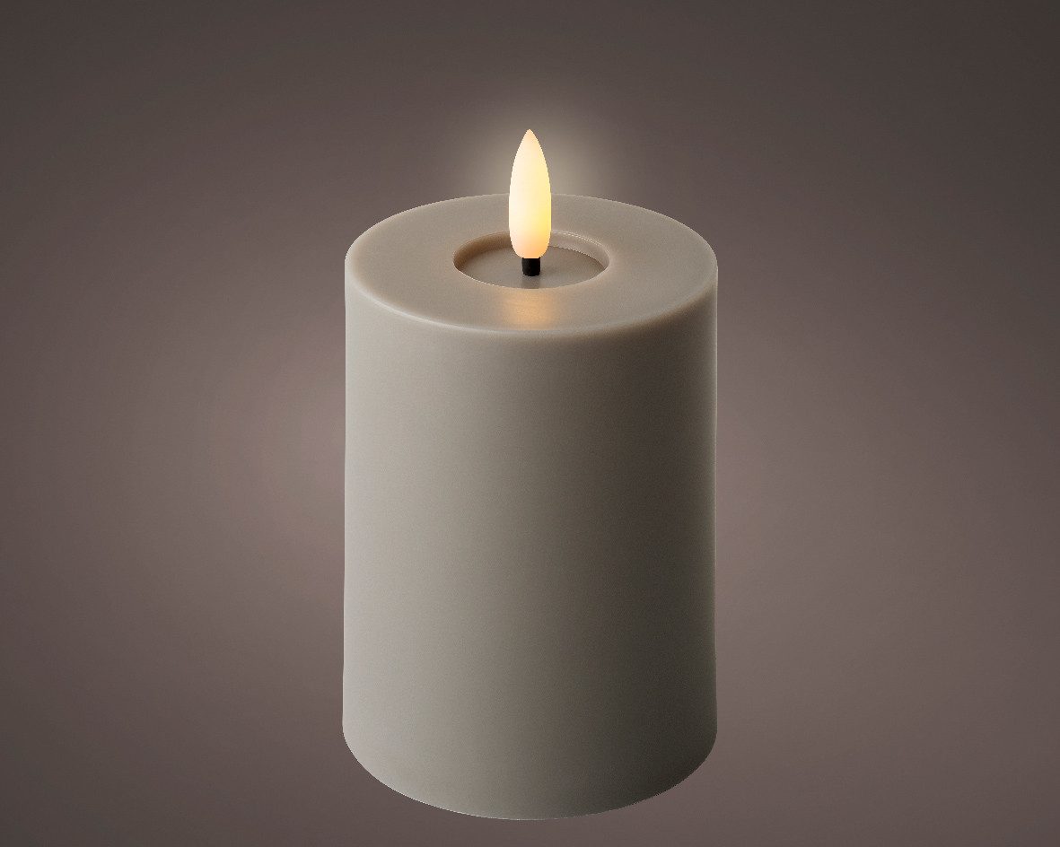 Lumineo LED-Kerze, LED Kerze 7x12cm mit Timer Outdoor Kunststoff Grau / Warmweiß