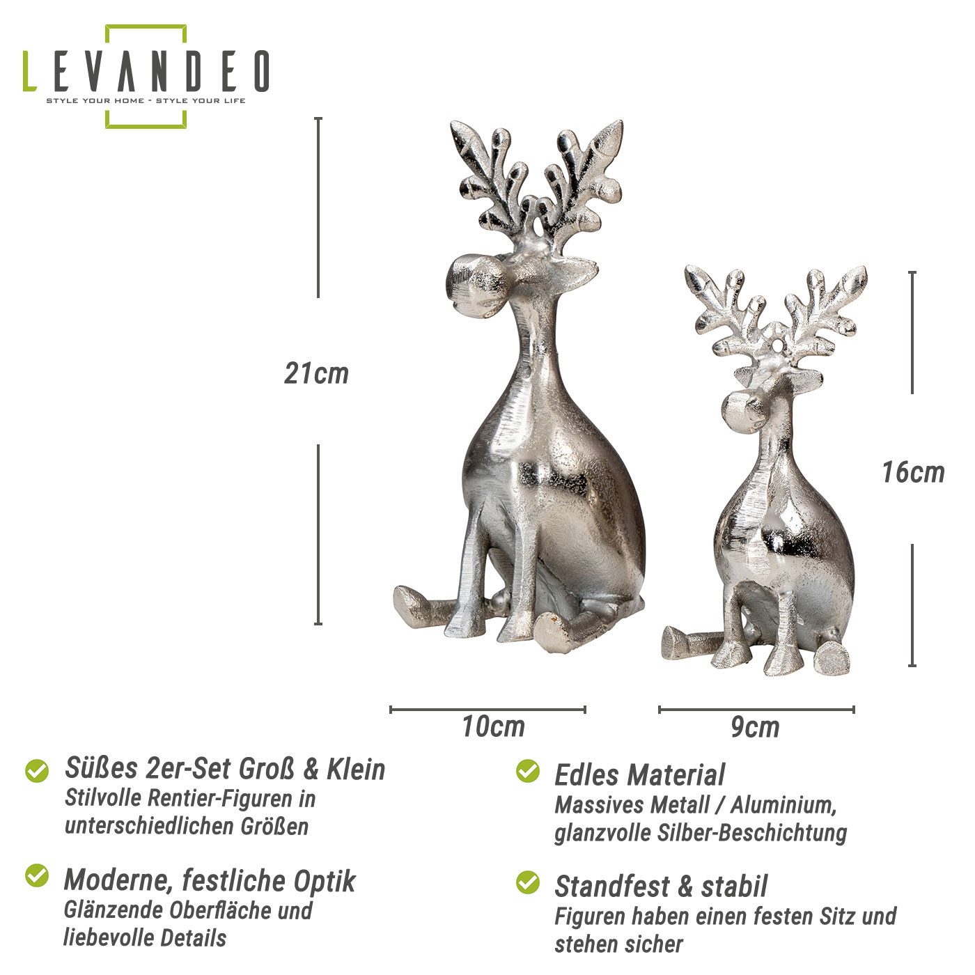 Levandeo® Dekoobjekt, 2er Set Rentiere Metall Silber Hirsche Deko Tischdeko günstig online kaufen
