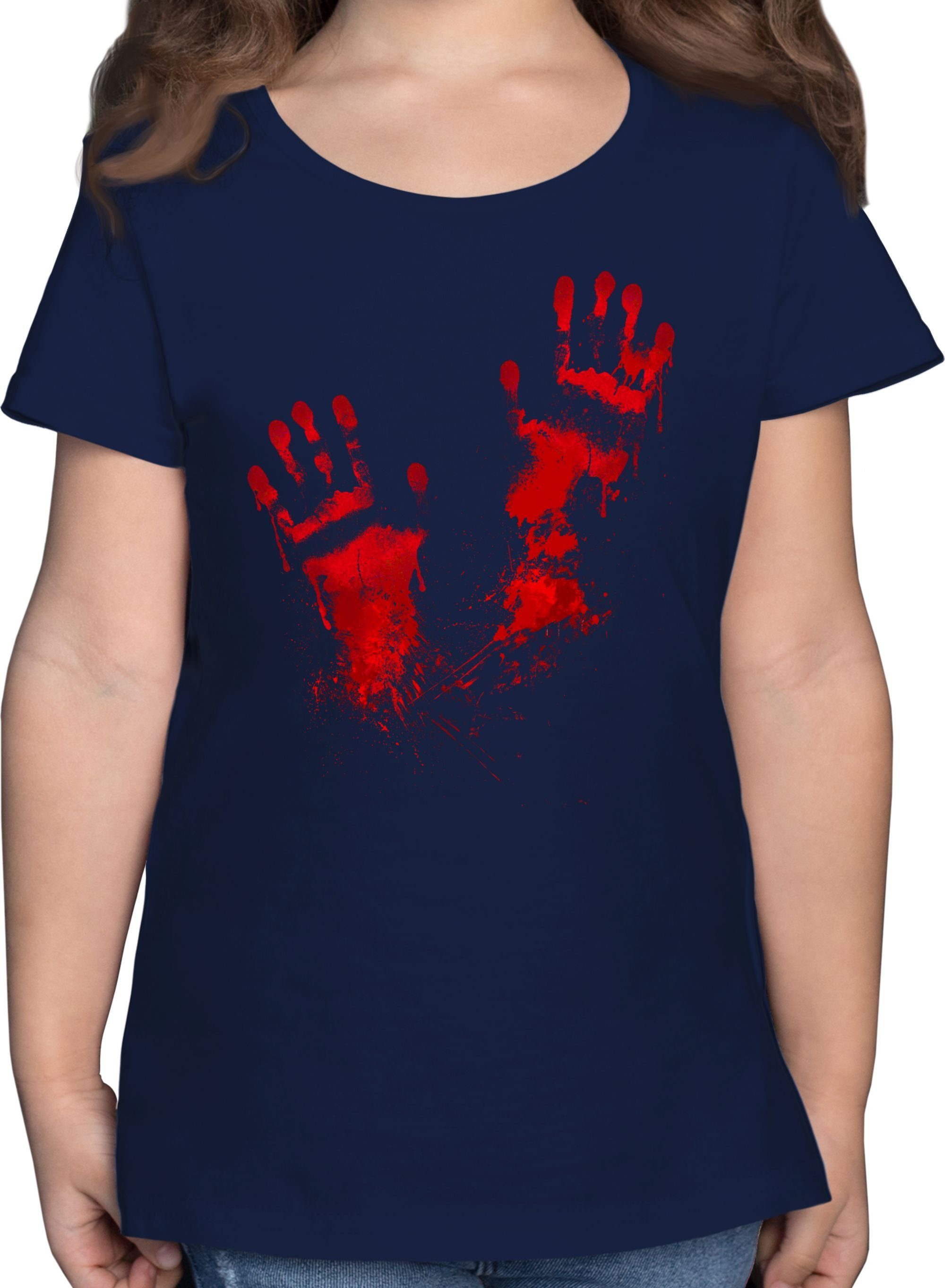 Blut Dunkelblau Shirtracer für 3 Handabdruck T-Shirt Blutige Halloween Kostüme Kinder Gruselig Handabdrücke