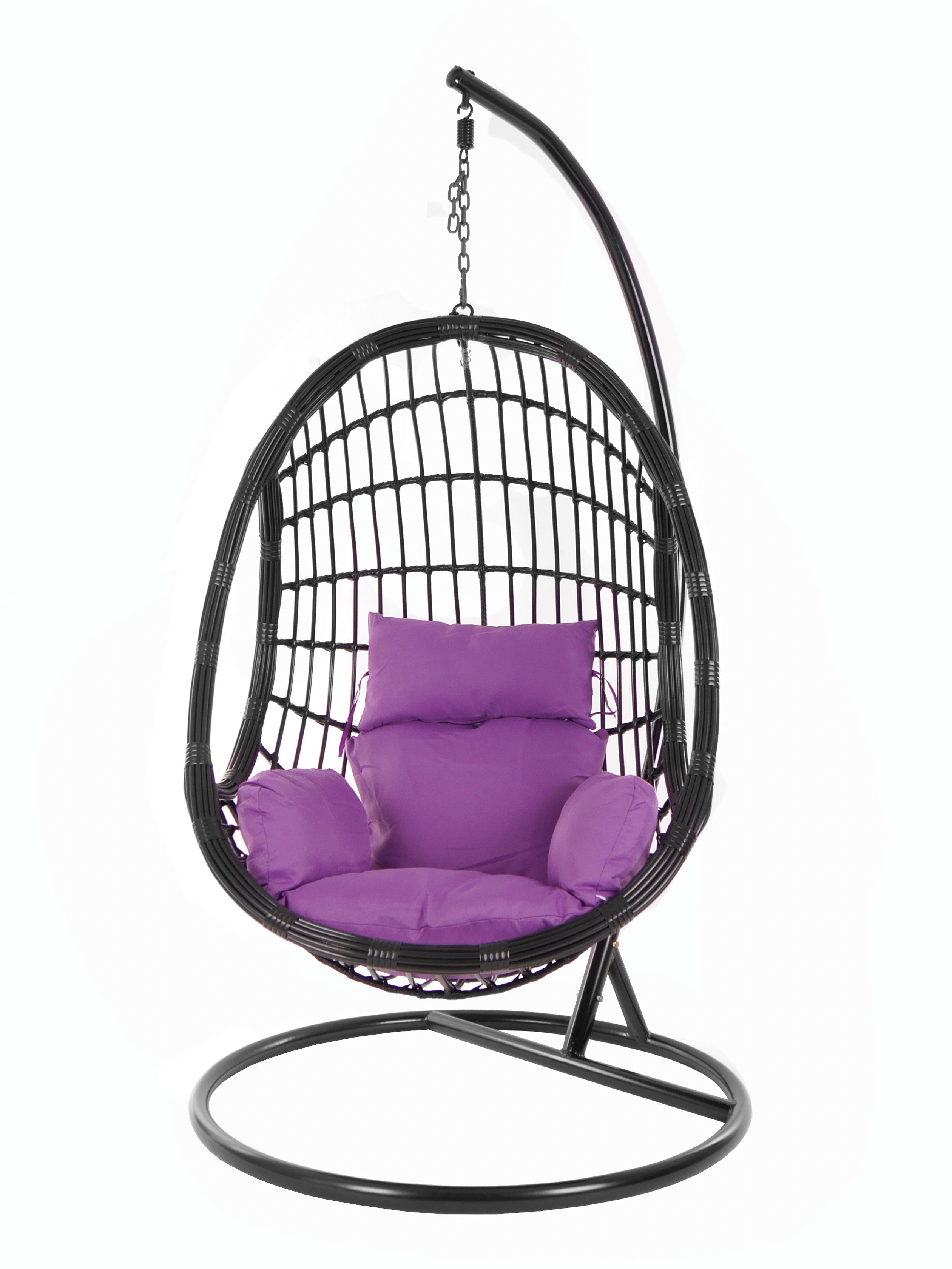 KIDEO Hängesessel PALMANOVA black, Schwebesessel, violet) mit und Chair, (4050 Gestell Swing Hängesessel lila Nest-Kissen Kissen