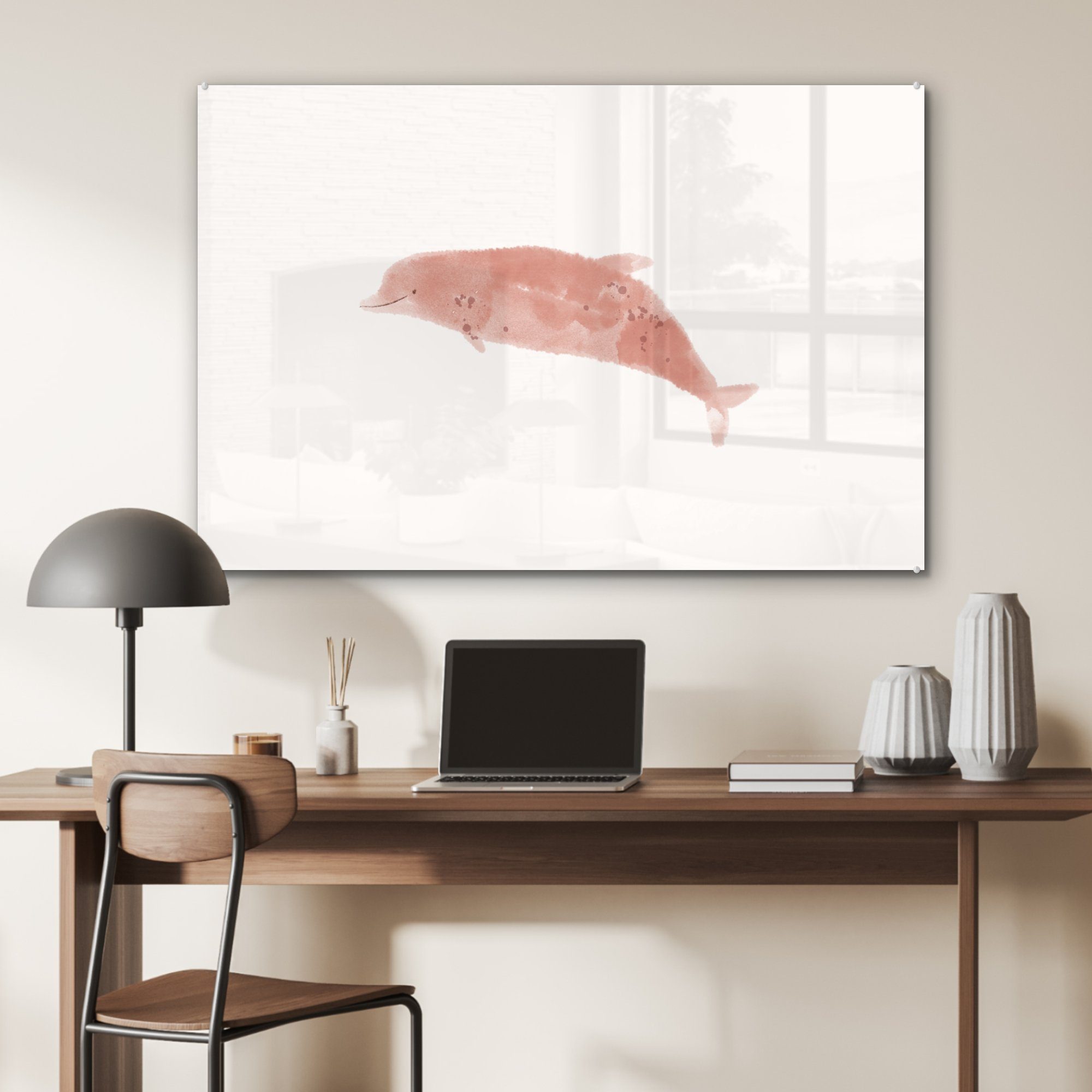 Acrylglasbild Tiere - - & St), MuchoWow Schlafzimmer Aquarell, - Acrylglasbilder Delfin Wohnzimmer (1 Meer
