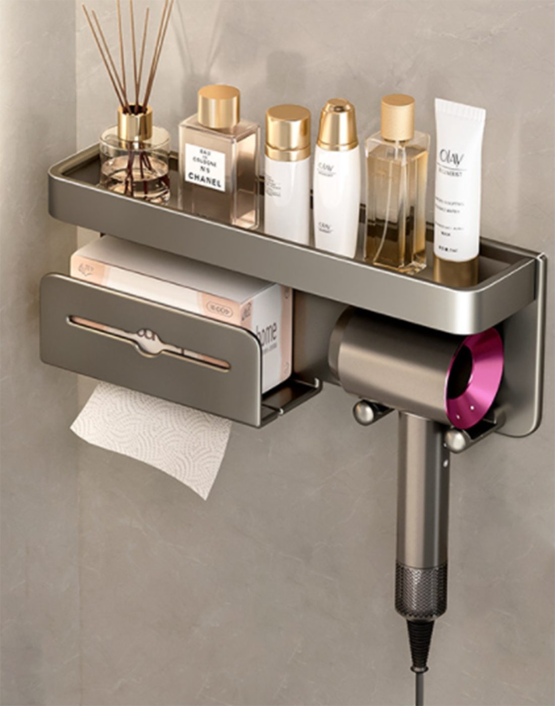 Haiaveng Wandhalterung Organizer für Dyson,Aufbewahrungshalter für Haartrockner Haartrocknerhalter, (Wandhalterung Halter für Dyson Airwrap Zubehör, Kein Bohren)