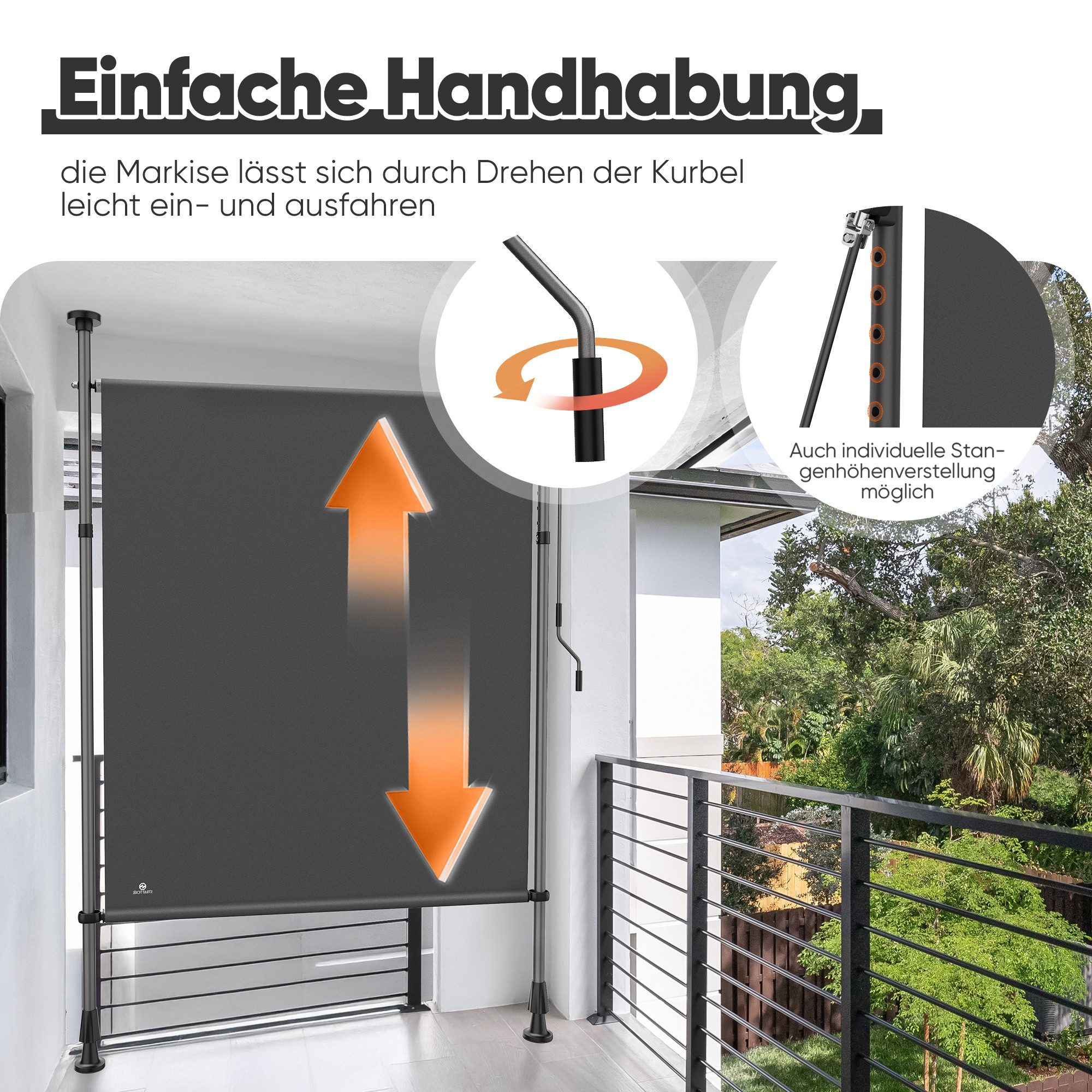 Strattore Markise Klemmmarkise Senkrechtmarkise höhenverstellbar 100x310 cm - Anthrazit – Bild 4 von 5