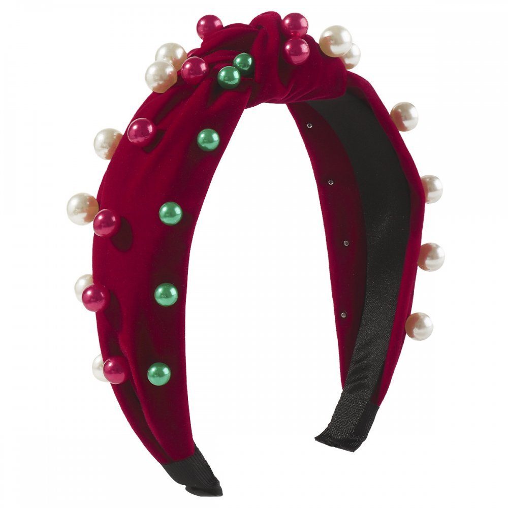 Invanter Haarband Winter Weihnachten Knoten breite Krempe Perle Samt Stirnband, 1-tlg.