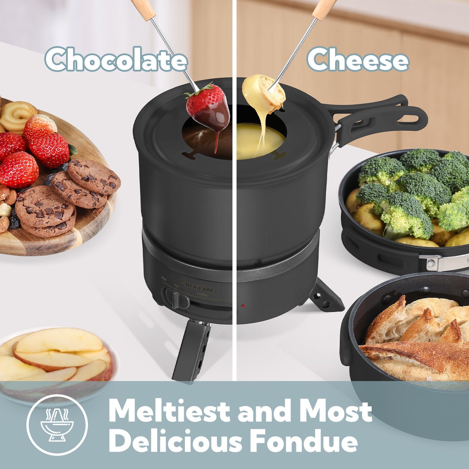 ENFRIFAM Elektrische Multipfanne Elektrische Hot Pot, Multikocher, Elektrische Pfannen, Campingkocher, 700,00 W, Fondue Set, Ideal für Büro Wohnheime Hotels Reisen Wohnwagen