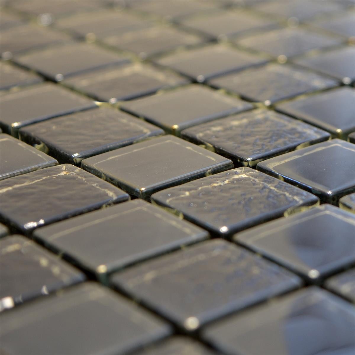Mosafil Mosaikfliesen Glasmosaik Fliesen Nikolski Lüster, Glas 30.000x30.000, schwarz, Verlegefertig auf ein Netz geklebt - Wasserfest