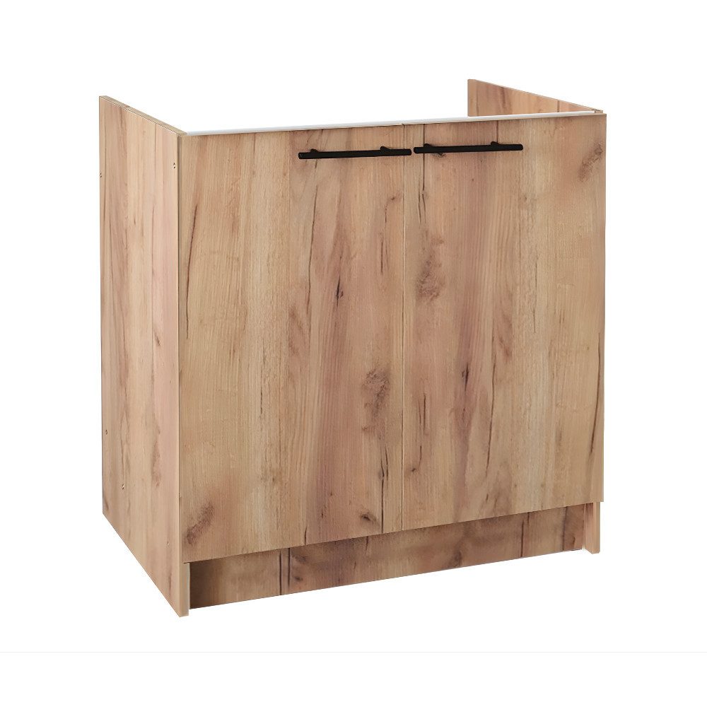 STAMAR Spülenschrank Unterschrank 80cm Goldene Eiche Slim 46cm Tiefe Spülbecken Schwarz XXL Küchenschrank 2 Türen ohne Spüle Kompakt Montagefertig Luxus Modern
