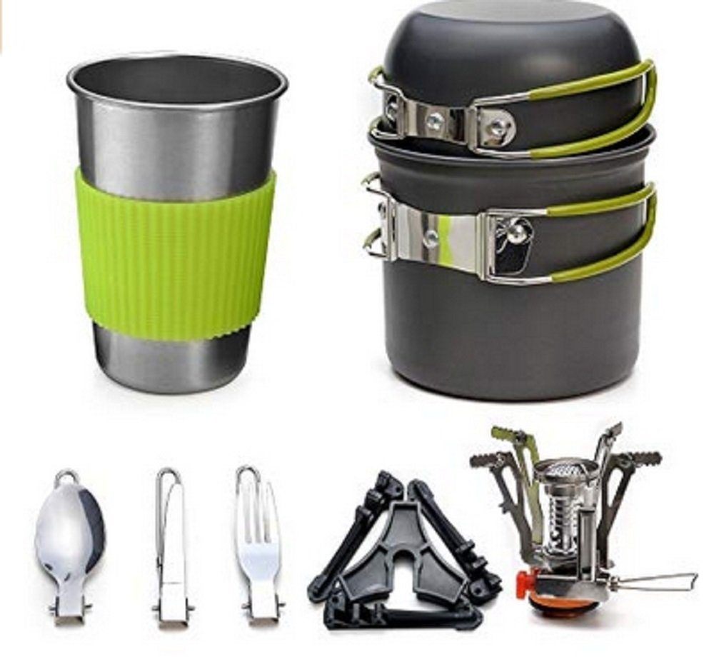 Defactoshop Campinglöffel Camping Geschirr Set 9-teiliges kochtopf Set inkl. Camping Töpfe, Aluminium