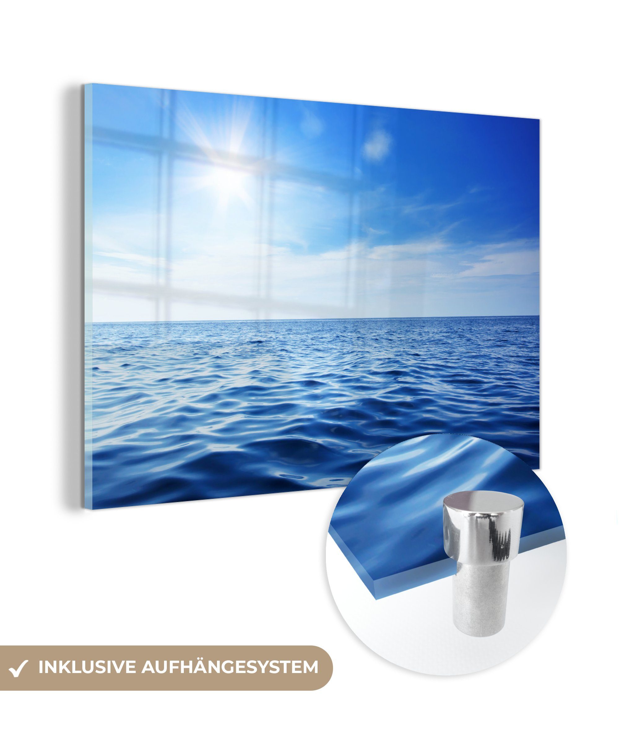 MuchoWow Acrylglasbild Meer - Sonne - Himmel, (1 St), Glasbilder - Bilder auf Glas Wandbild - Foto auf Glas - Wanddekoration