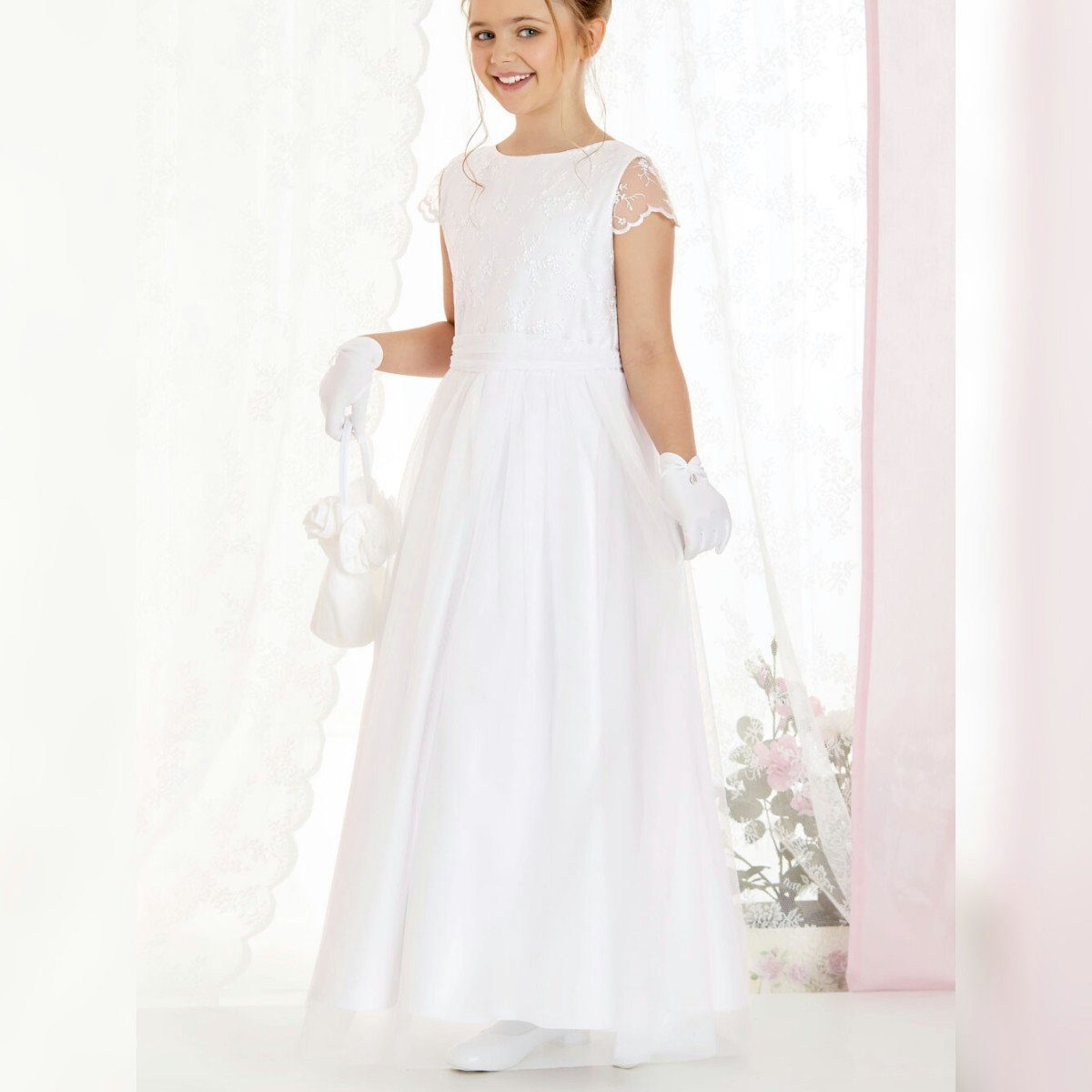 Partykleid Blumenmädchenkleid Kommunionkleid Dalary DK-310 Weiß