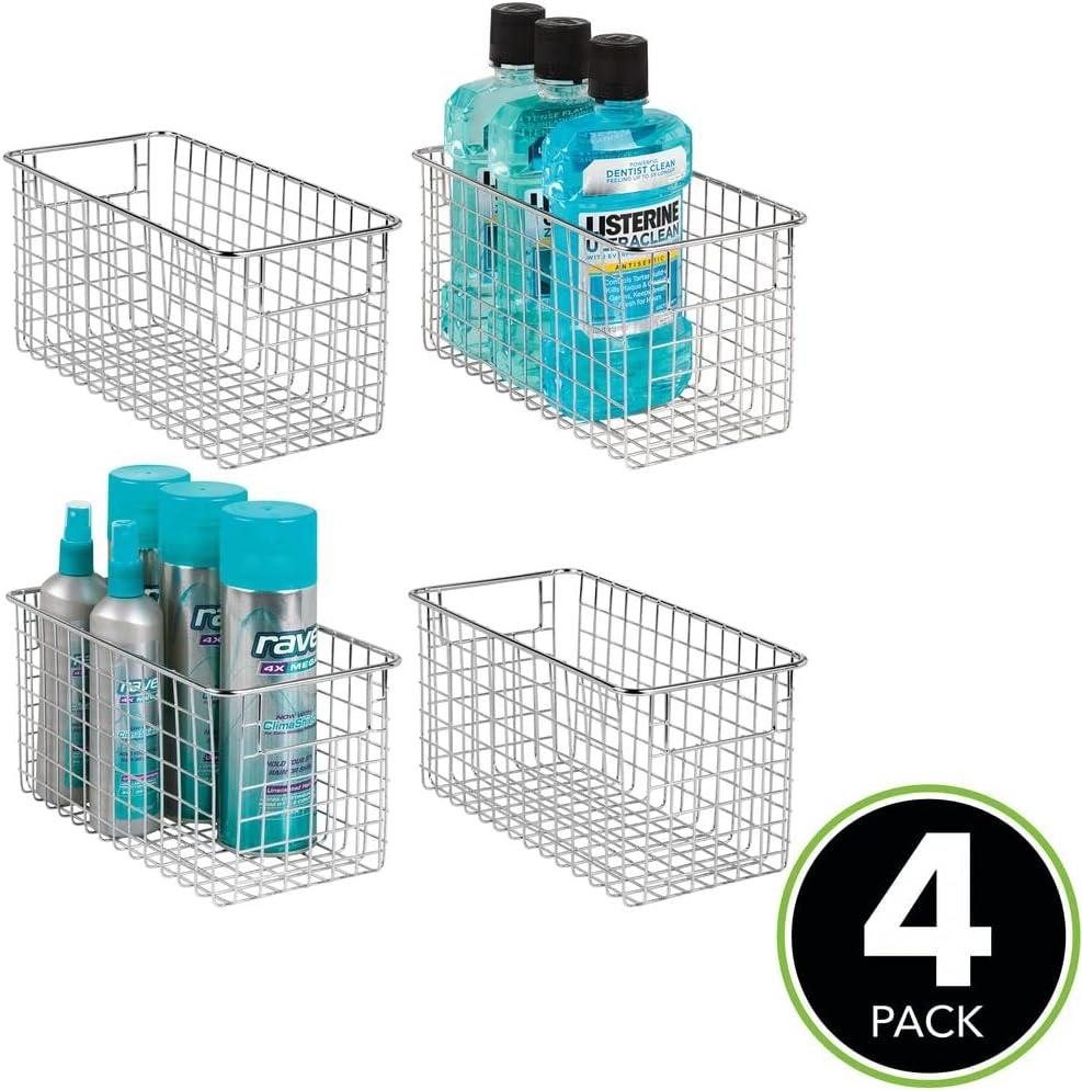 mDesign Badaccessoire-Set Badkorb Set 4 Stück chrom Aufbewahrungsbox Regalkorb Badezimmer Box