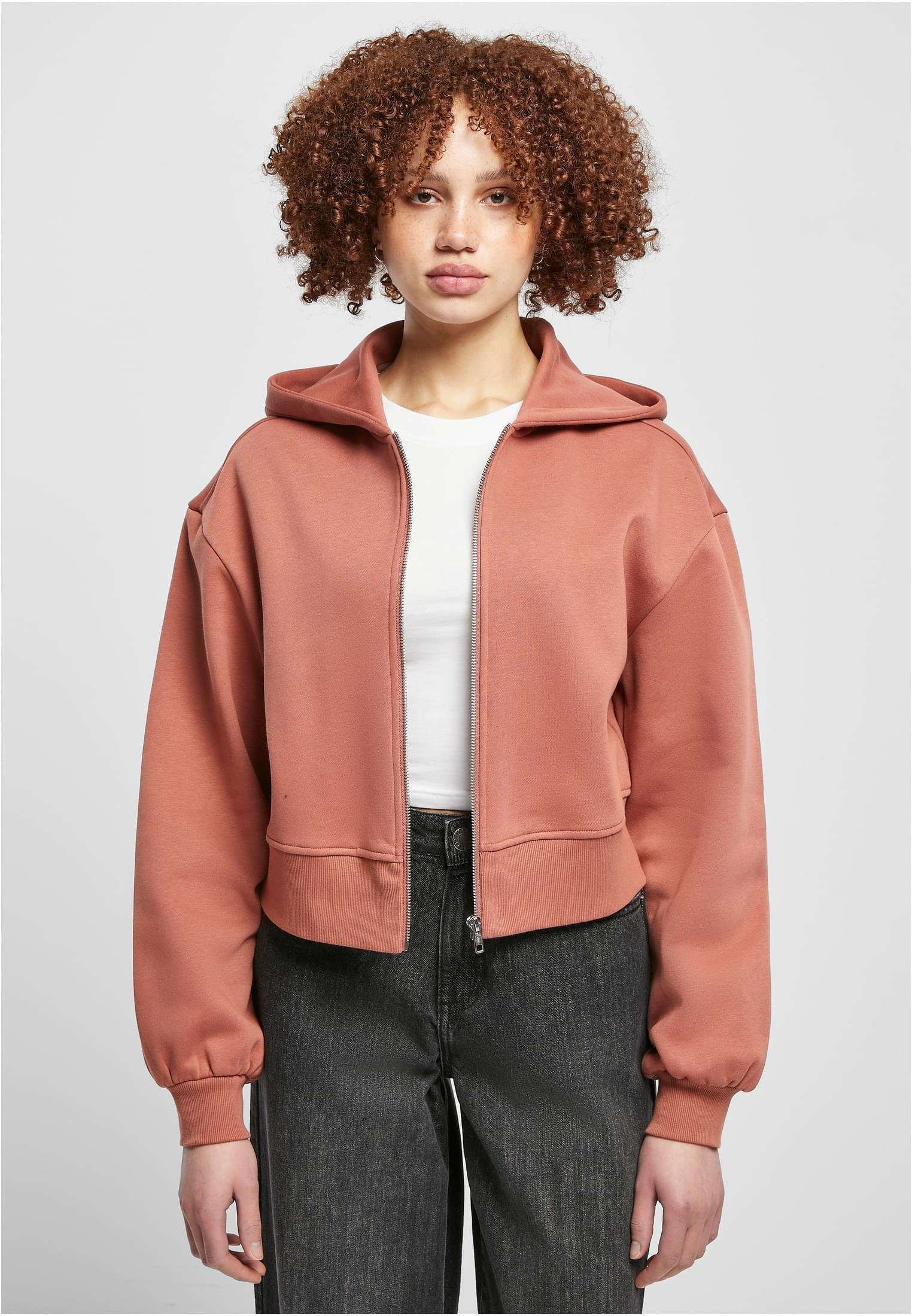 Kapuzensweatjacke Ladies Short Oversized Zip Jacket Damen Kapuzenjacke