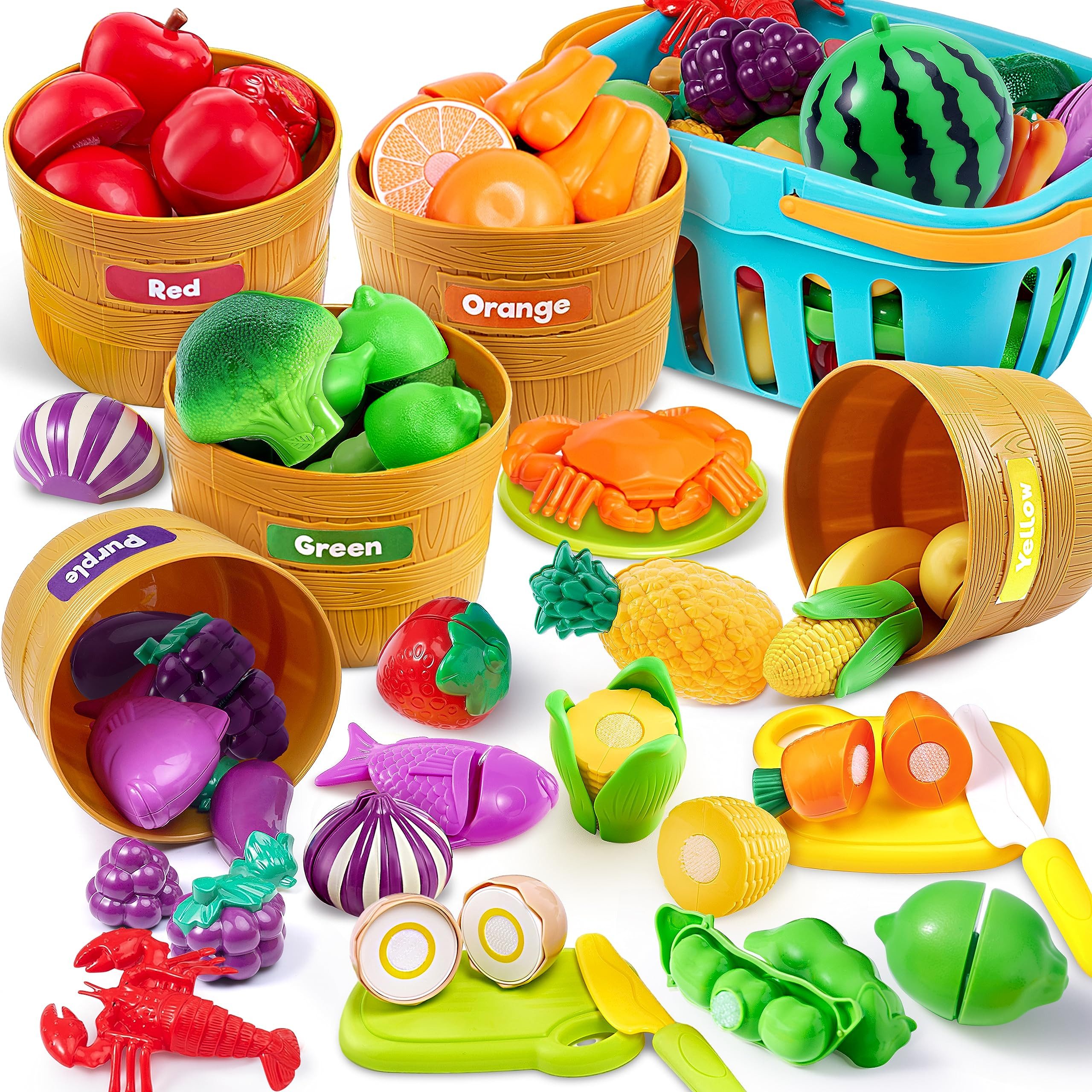 JOYIN Spiel-Kochgeschirr JOYIN Color Sorting Play Food Set, 71-teiliges Schneide-Lebensmittel