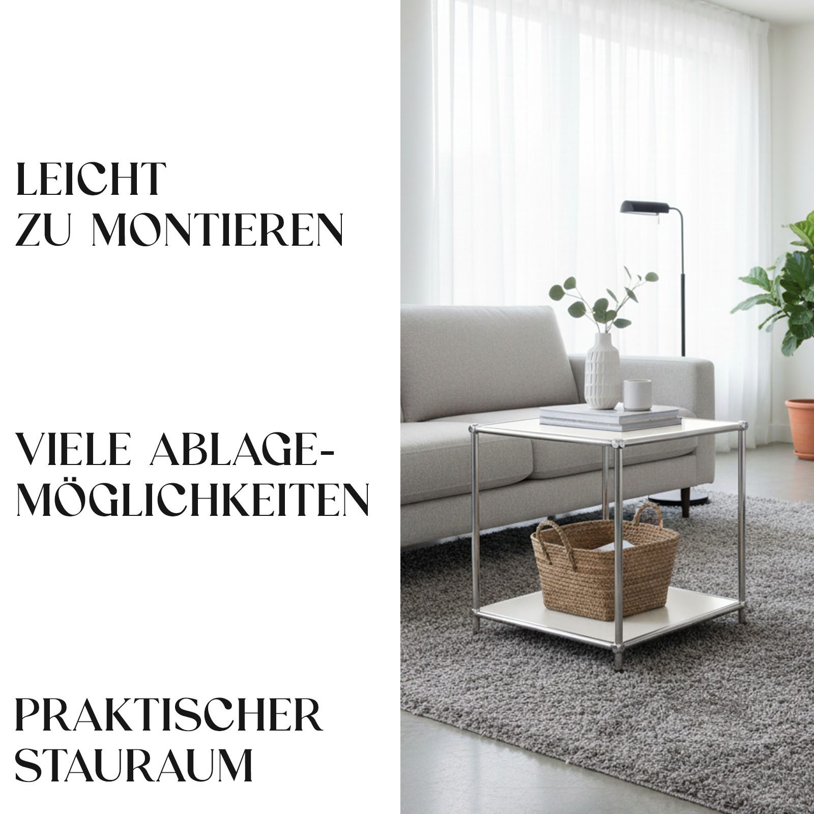 Floordirekt Standregal Concept Epure MK-012 Metallregal, B40 × T40 × H46 cm, diverse Farben, modular, Beistelltisch mit offenen Ablagen, verchromtes Metallgeste – Bild 5 von 5
