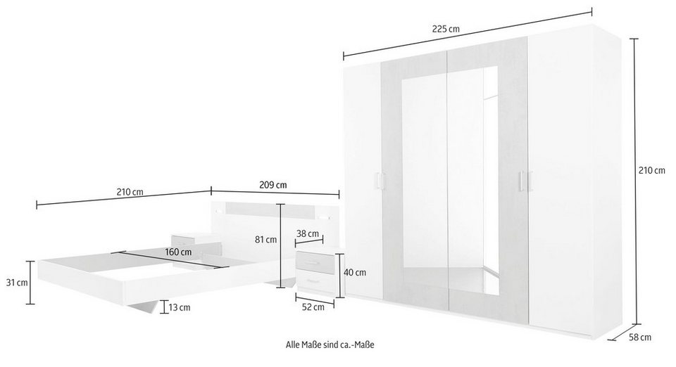 Schlafzimmer-Set cm oder wahlweise 225 Wimex 4-St), 270 cm (Set, Schrank Breite Angie,