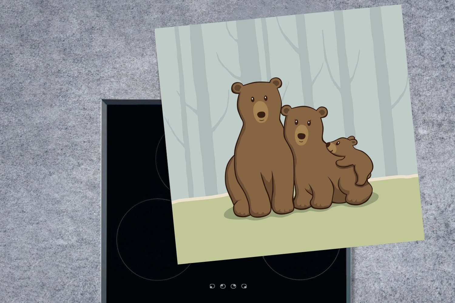Vinyl, Illustration Ceranfeldabdeckung, tlg), Bärenfamilie Herdblende-/Abdeckplatte MuchoWow cm, einer (1 für für küche Arbeitsplatte Kinder, 78x78