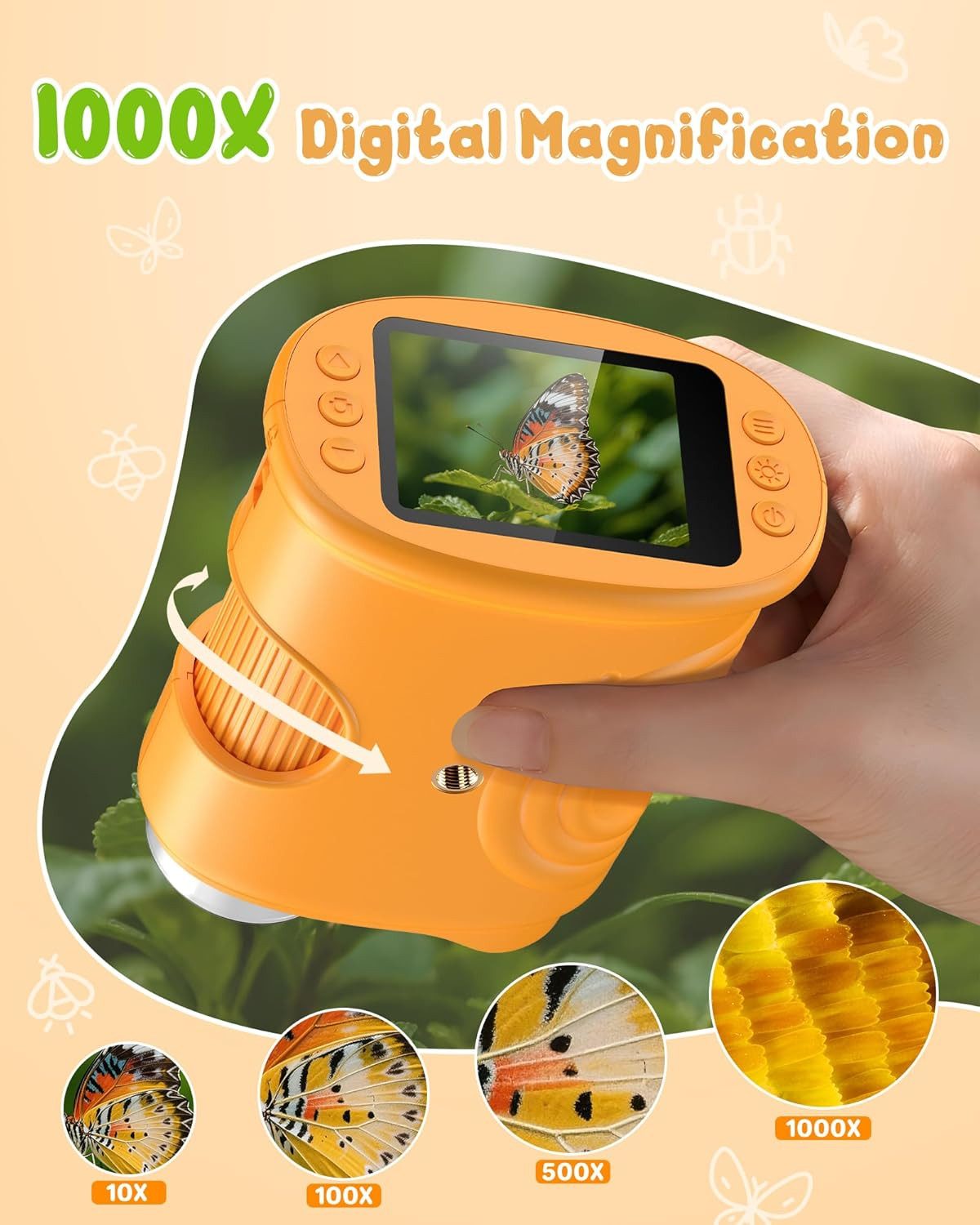 Luckice 1000X Digital Mikroskop für Kinder Lupe,Handy Taschenmikroskop Kindermikroskop (50x-1000x, 2,0 Zoll IPS-Display inkl. Digital Mikroskop, Handmikroskop) – Bild 2 von 5