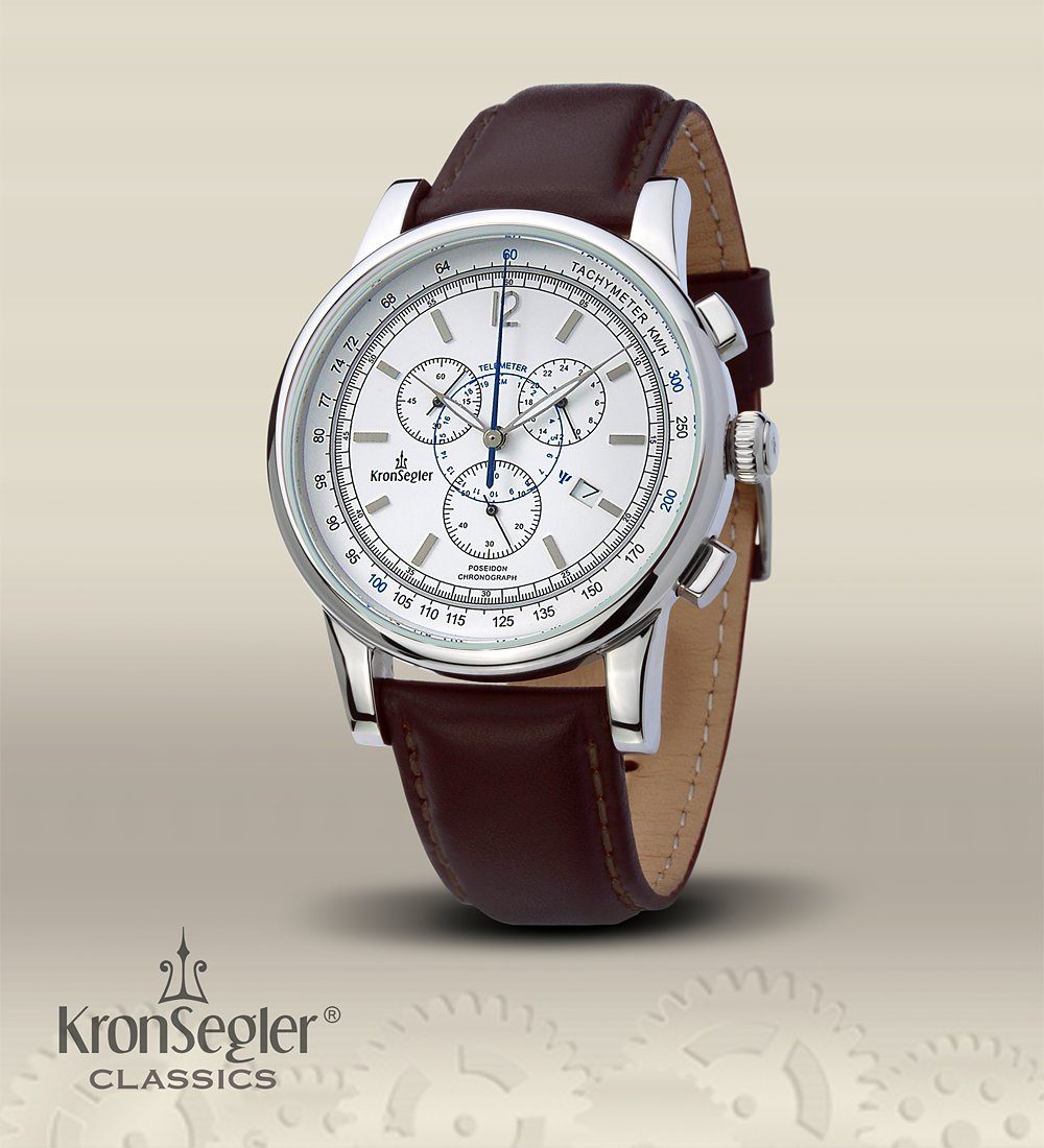 Kronsegler Chronograph Poseidon Modell stahl-weiß/braun
