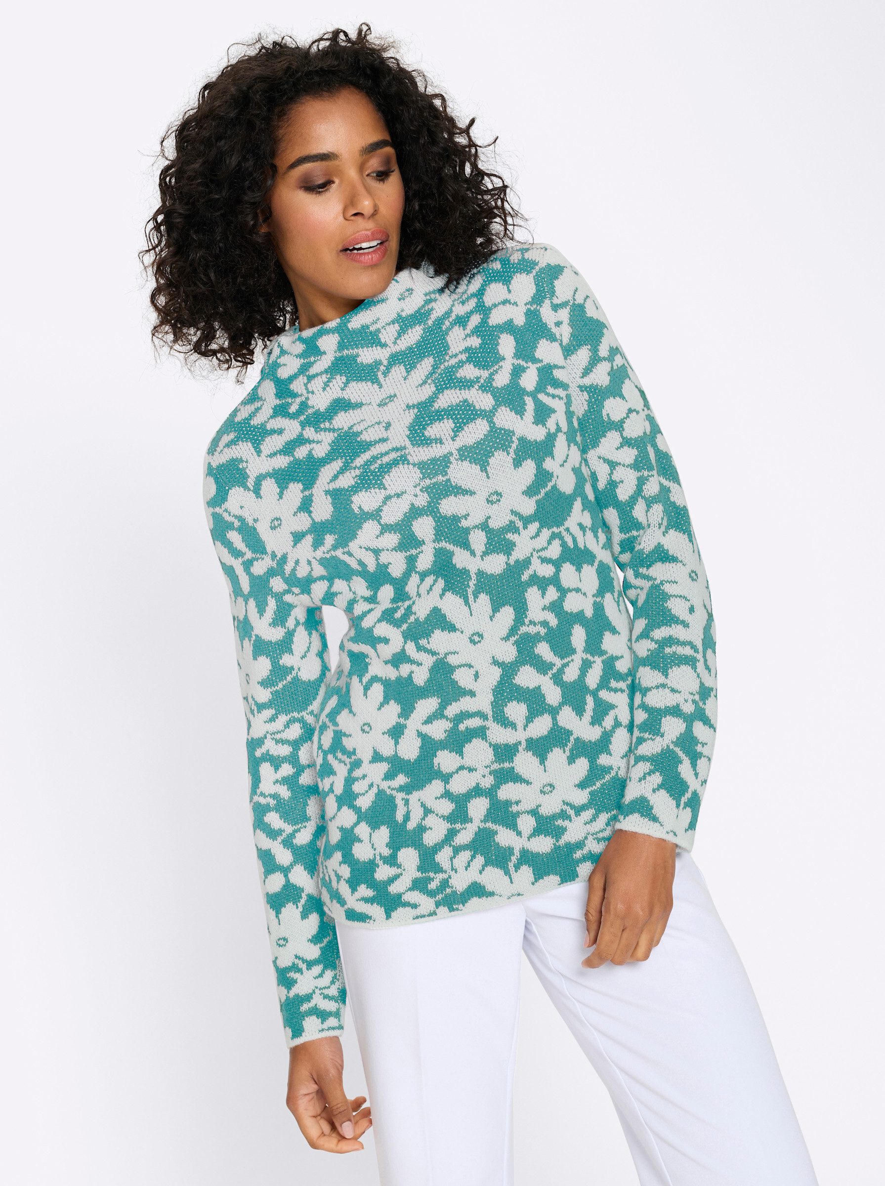 Strickpullover Jacquard-Pullover Langarm Jacquard