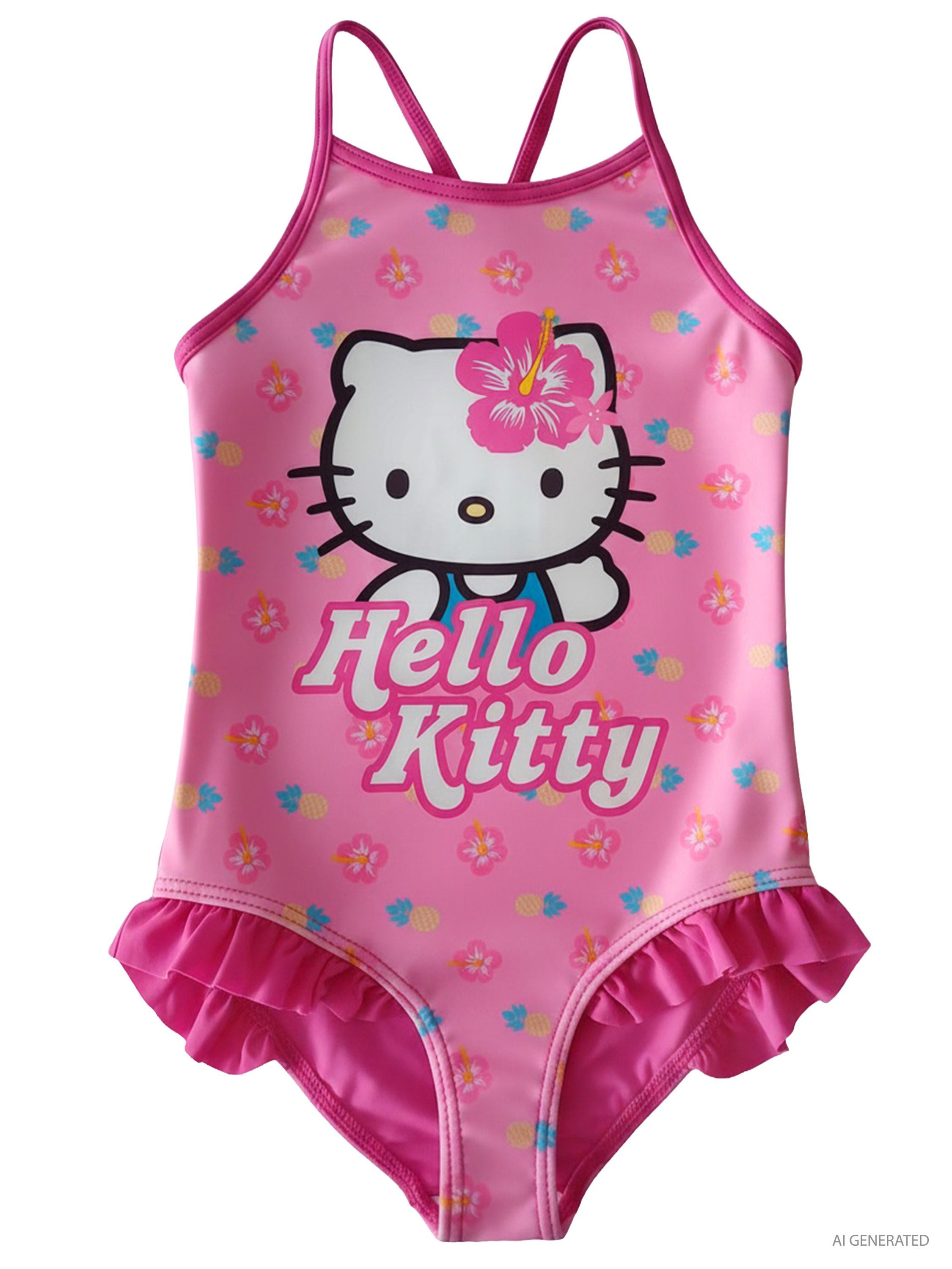 United Labels® Badeanzug Hello Kitty Badeanzug mit Rüschen Schwimmanzug Einteiler