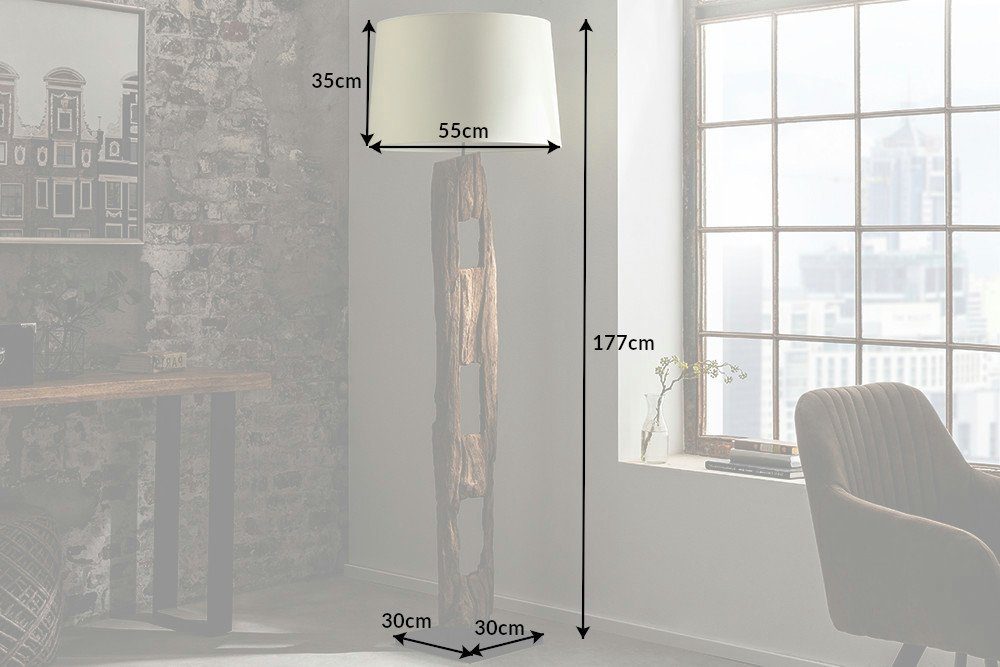 riess-ambiente Stehlampe BARRACUDA 177cm mit Industrial Wohnzimmer weiß, ohne / Design Leuchtmittel, · natur, natur · Massivholz · weiß Lampenschirm
