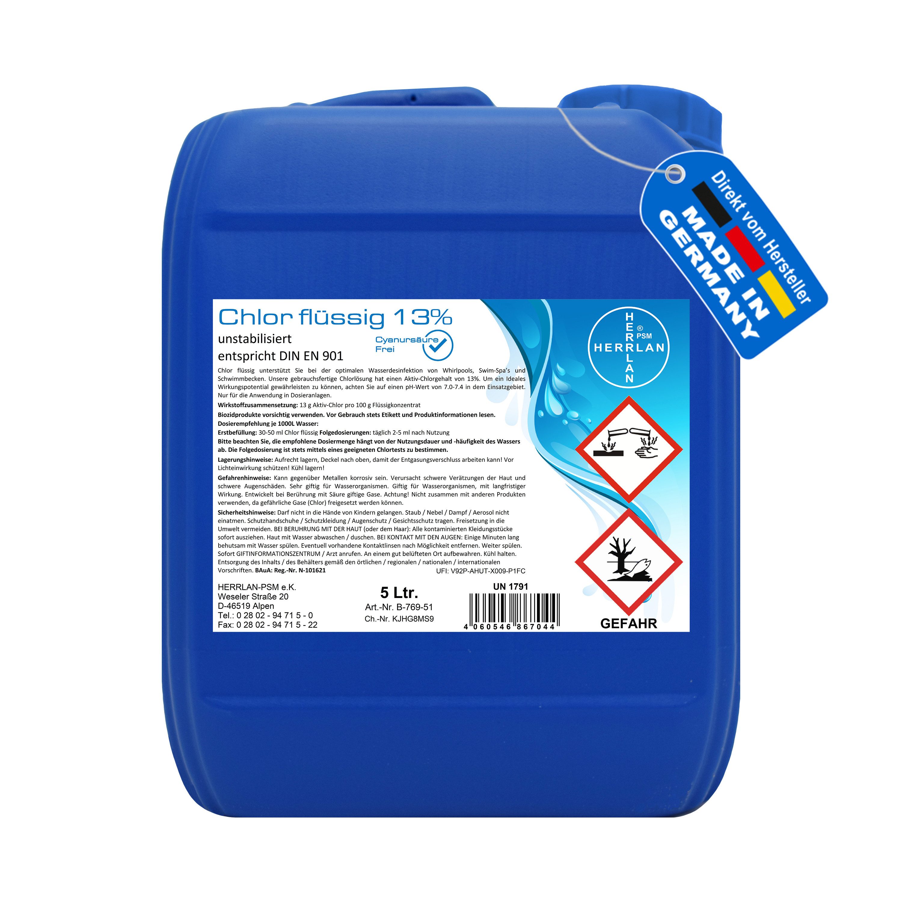 HERRLAN Poolpflege Chlor flüssig, (5 Liter, günstig online kaufen