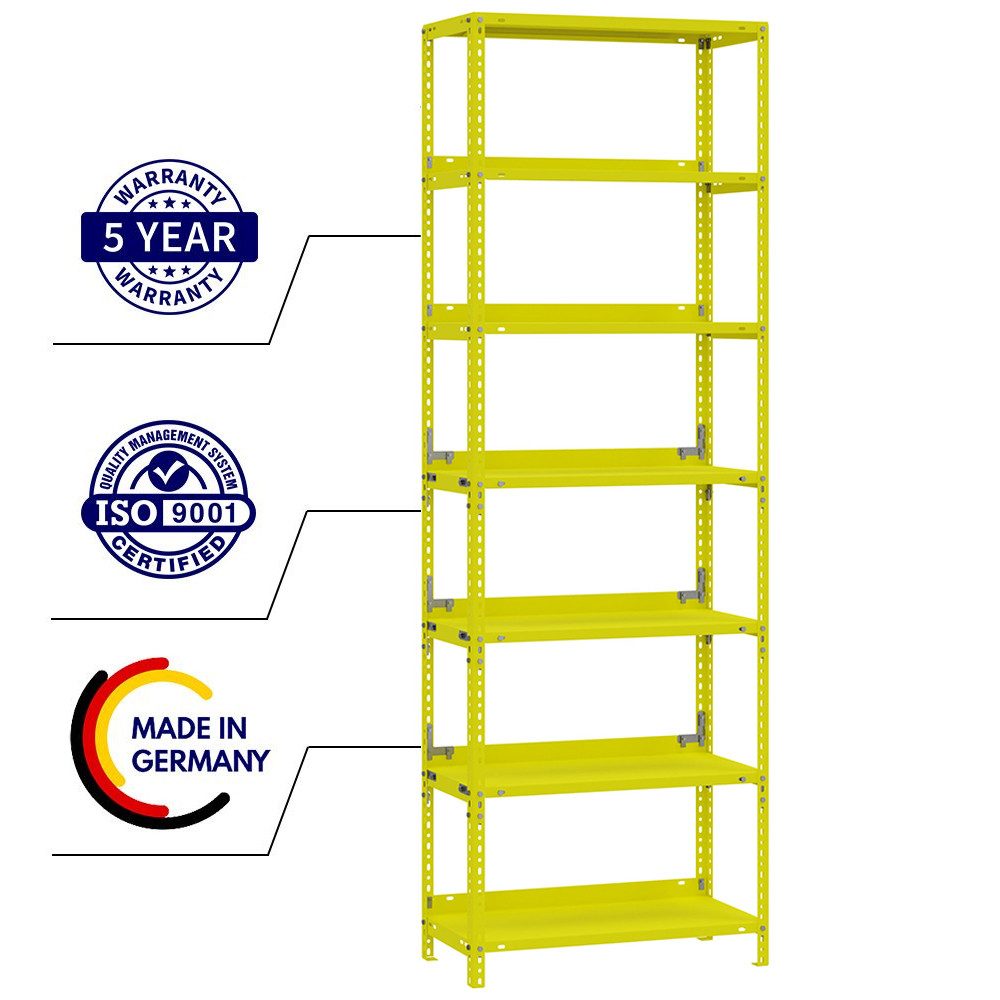 PROREGAL® Schwerlastregal Wohnregal Metallregal MAGNUS 220x75x30cm mit 7 Stahlplatten-Ebenen, Desgin Made in Germany Pulverbeschichtet 60kg/Ebene 420kg Gesamtla – Bild 5 von 5
