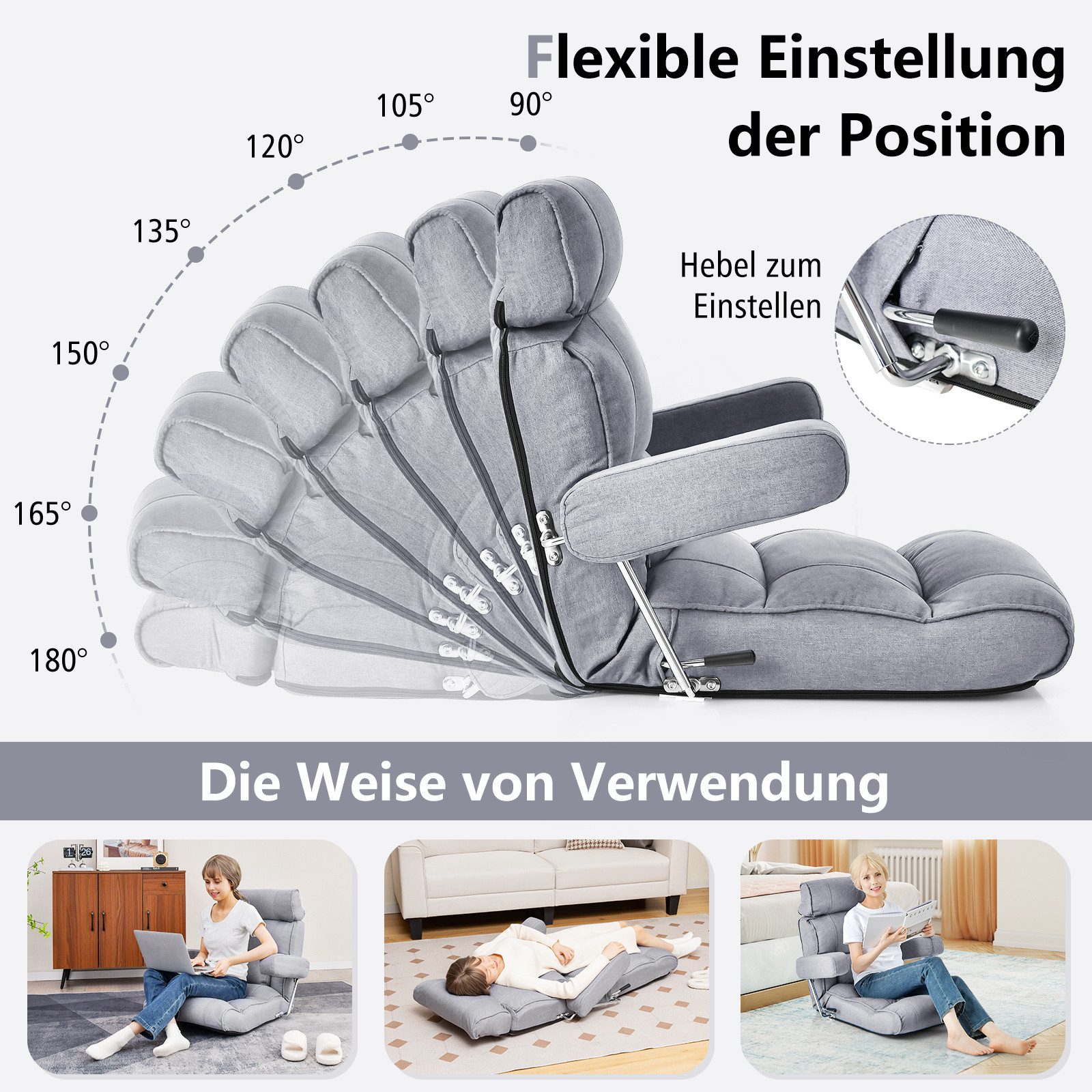 COSTWAY Relaxsessel, klappbares Bondensofa mit verstellbarer Rückenlehne, Armlehnen