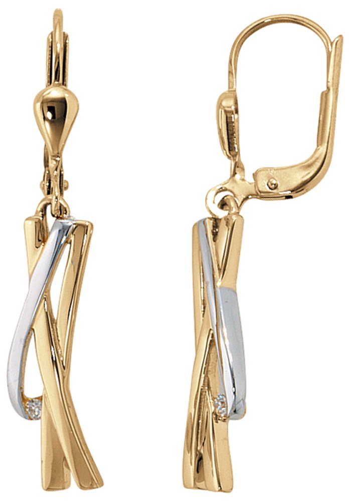 JOBO Paar Ohrhänger, 585 Gold bicolor mit 2 Diamanten
