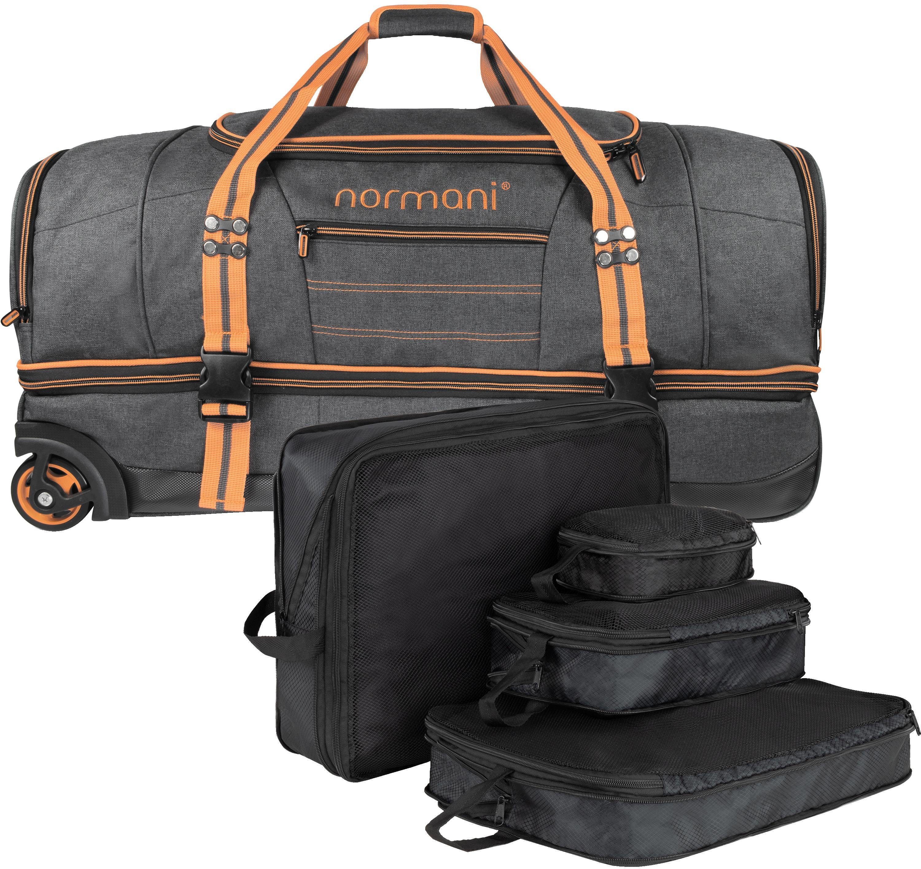 normani Reisetasche Reisetasche mit Rollen 90 L mit 4 Kleidertaschen, Reisetasche Urlaubstasche mit Rollen 90 Liter Orange