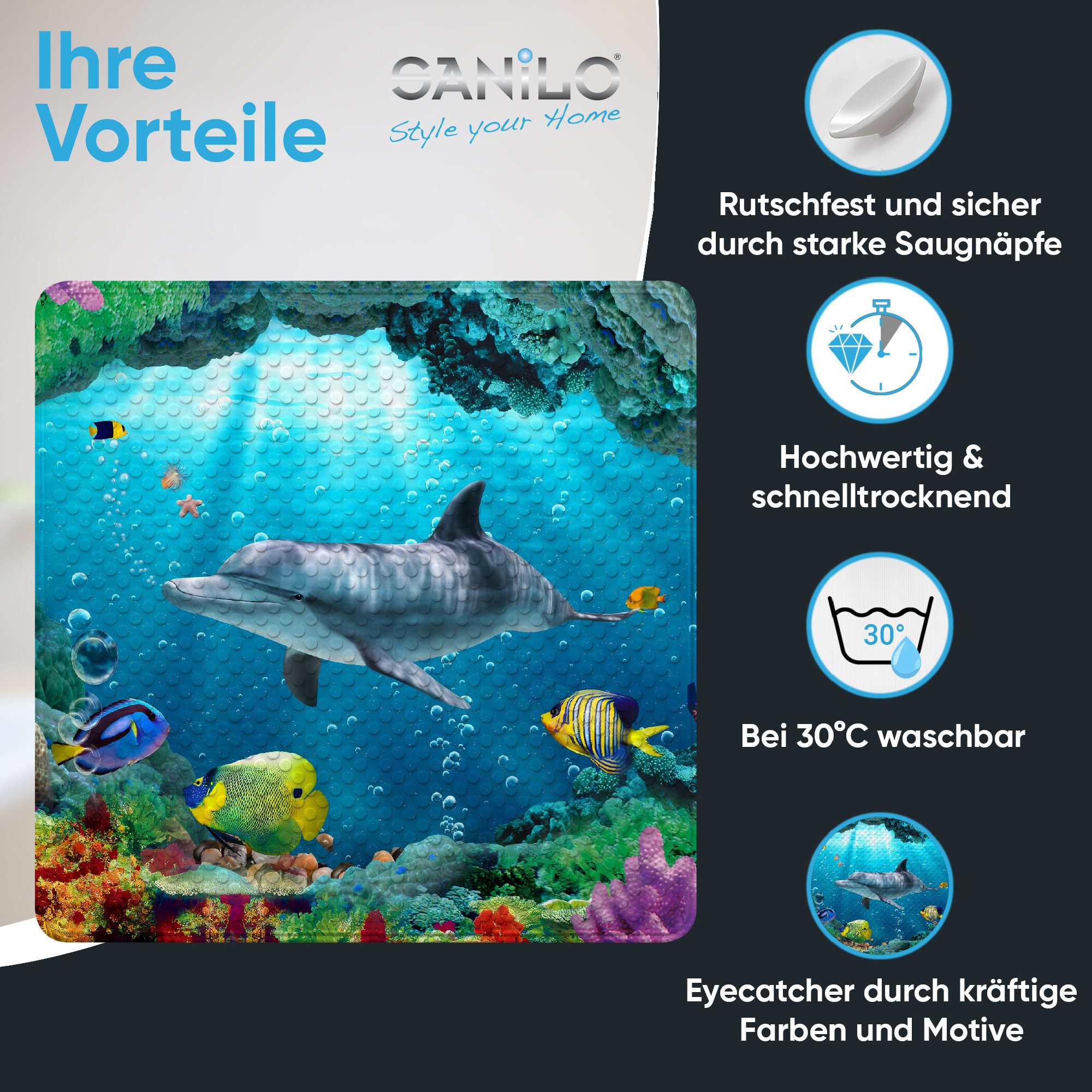 Sanilo Duschmatte Delphin Korallen, rutschfeste & günstig online kaufen