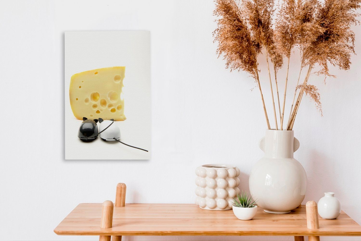 Zackenaufhänger, inkl. mit cm Mäusen, St), zwei Schweizer OneMillionCanvasses® Käse Leinwandbild Leinwandbild (1 fertig Gemälde, bespannt Stück 20x30