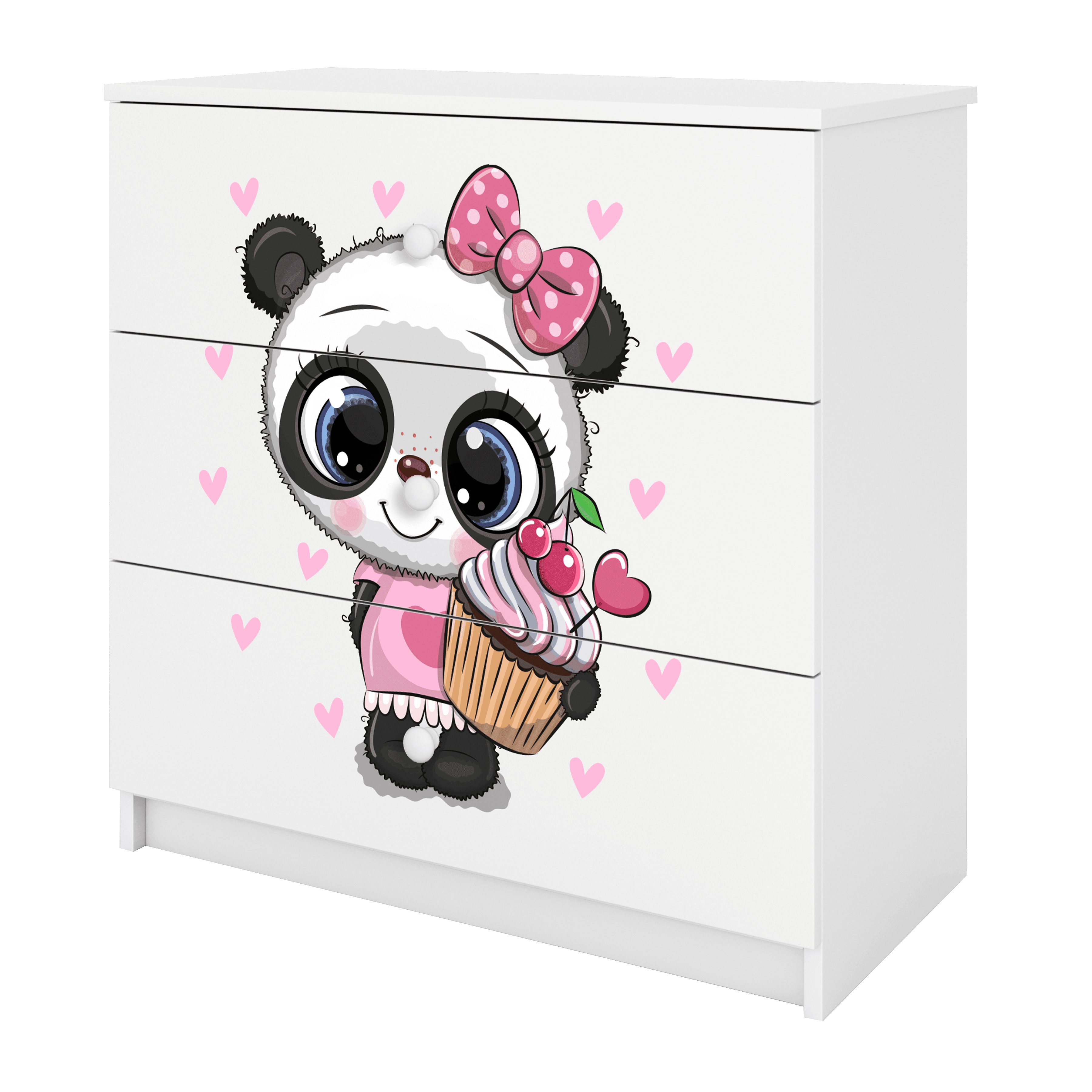 Raumhirsch Furniture Kommode Kinderkommode mit Schubladen Panda in der Farbe Weiß Babydreams
