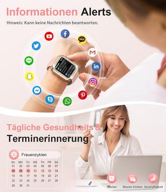 Lige Damen's Bluetooth Anrufe Diamant Herzfrequenz-Monitor Smartwatch (1,57 Zoll, Android/iOS), mit Menstruationszyklus 21 Sportmodi, Schlafmonitor SpO2 Schrittzähler