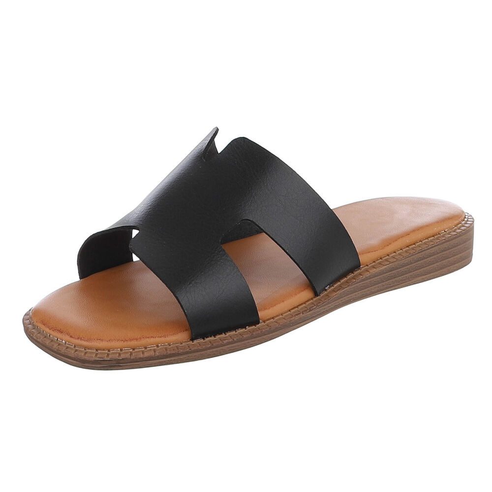 Ital-Design Modische Sandalen mit gepolsterter Sohle für Damen Pantolette (91409226) Keilabsatz/Wedge Pantoletten in Schwarz