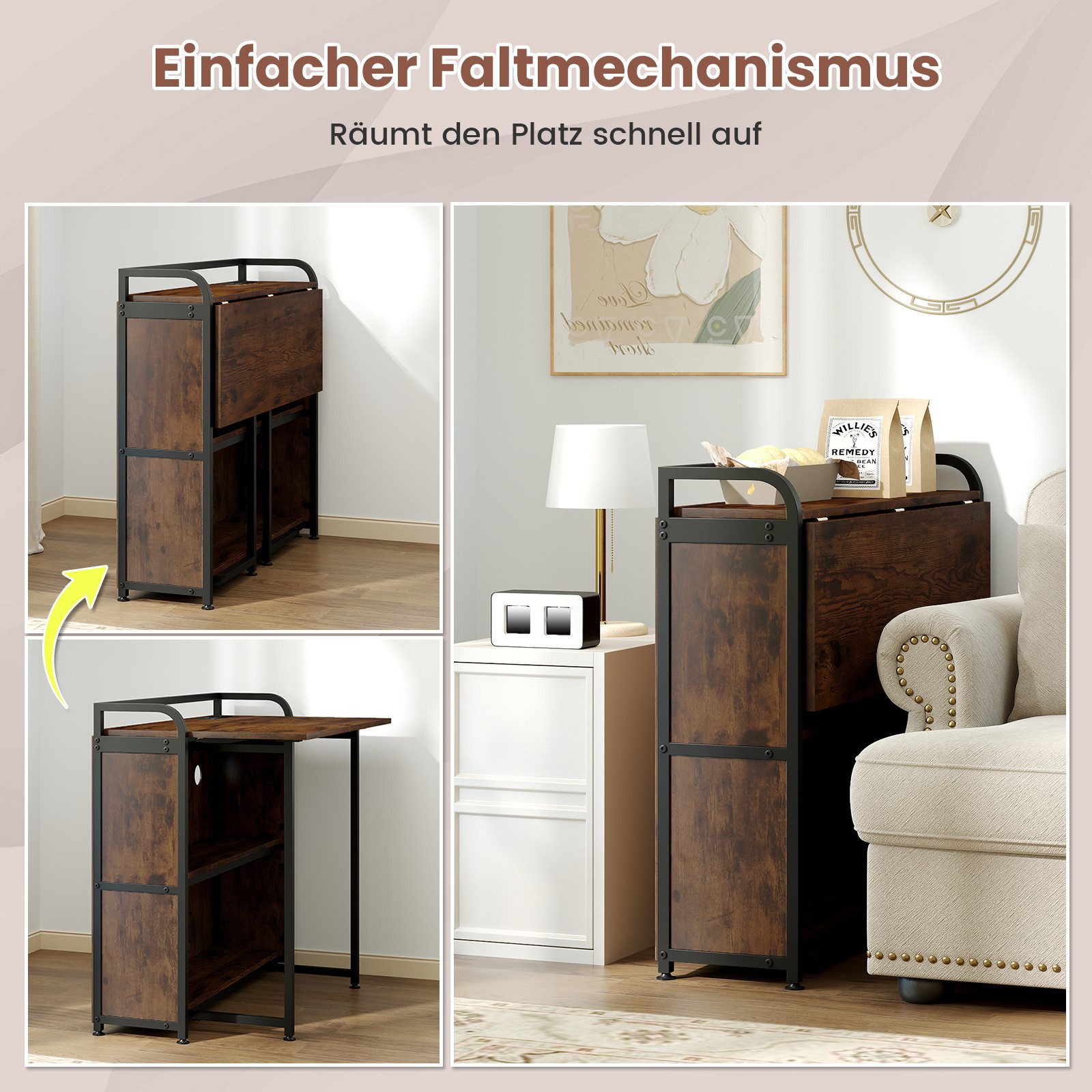 COSTWAY Schreibtisch (mit Hocker), mit Steckdose, Klapptisch Beistelltisch günstig online kaufen