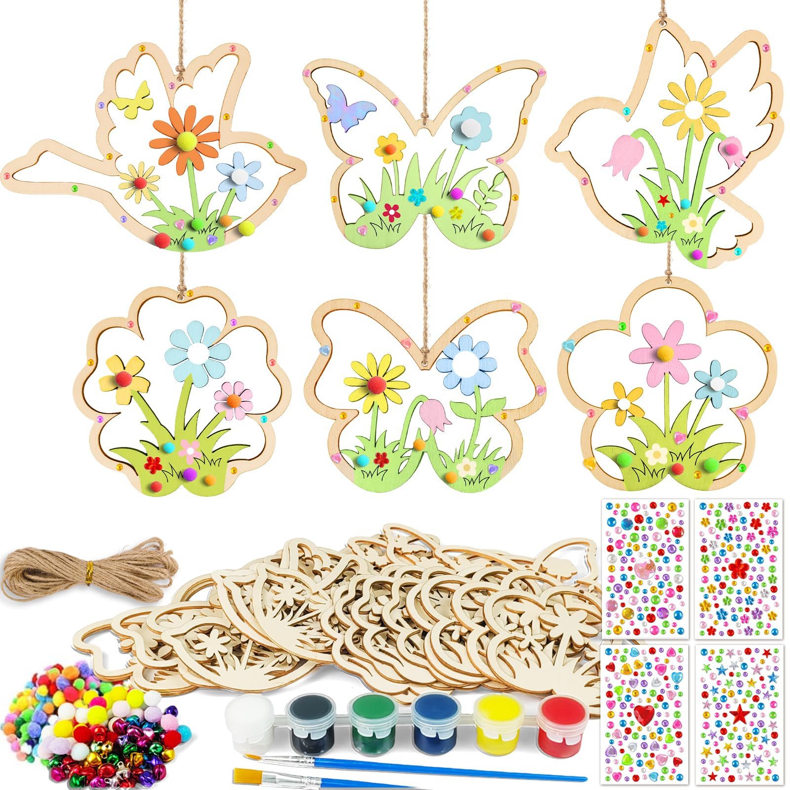 FOUORTUNATE-BEE Kreativset 129 Stück Bastelsets Kinder Holz Schmetterling Deko, (Basteln Mädchen ab 6 Jahre, Kindergeburtstag, Basteln DIY Bemalen, Kreativ Geburtstag Geschenk, Geschenkidee)
