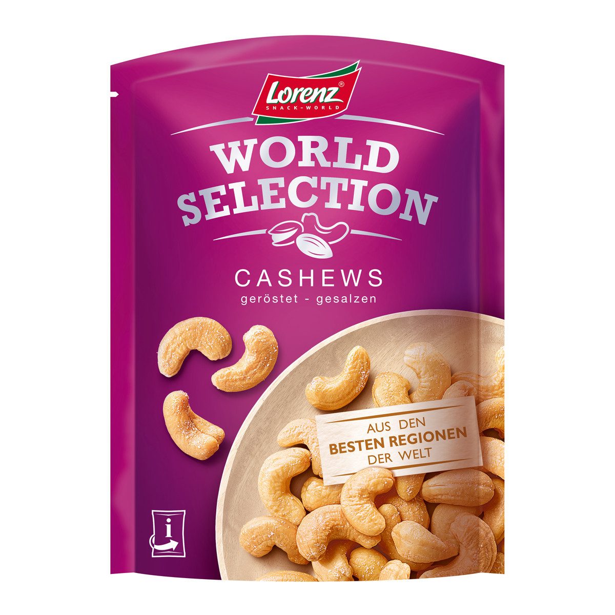 LORENZ Knabberei, Lorenz Selection Cashews geröstete und gesalzene Cashewkerne 100g