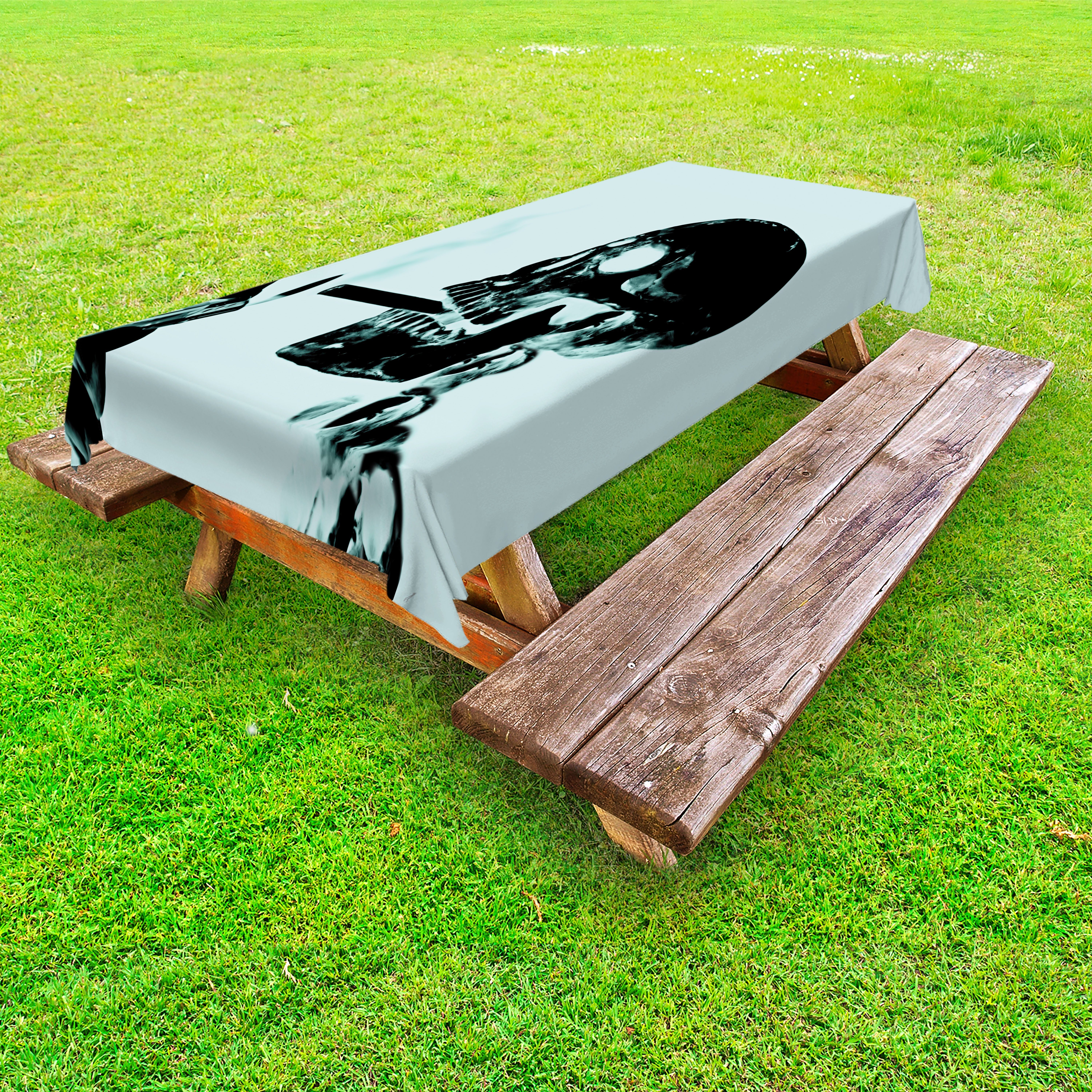 Abakuhaus Tischdecke dekorative waschbare Picknick-Tischdecke, Schädel-Rauchen Röntgenstrahl-Skelett Bild | Tischdecken