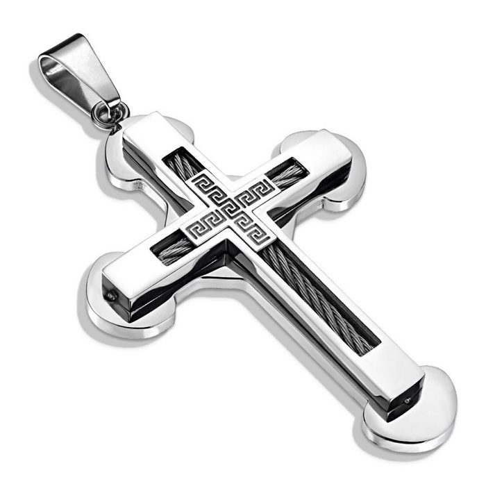 BUNGSA Anhänger Set Anhänger doppeltes Kreuz Silber aus Edelstahl Unisex (1-tlg) Pendant Halsketten