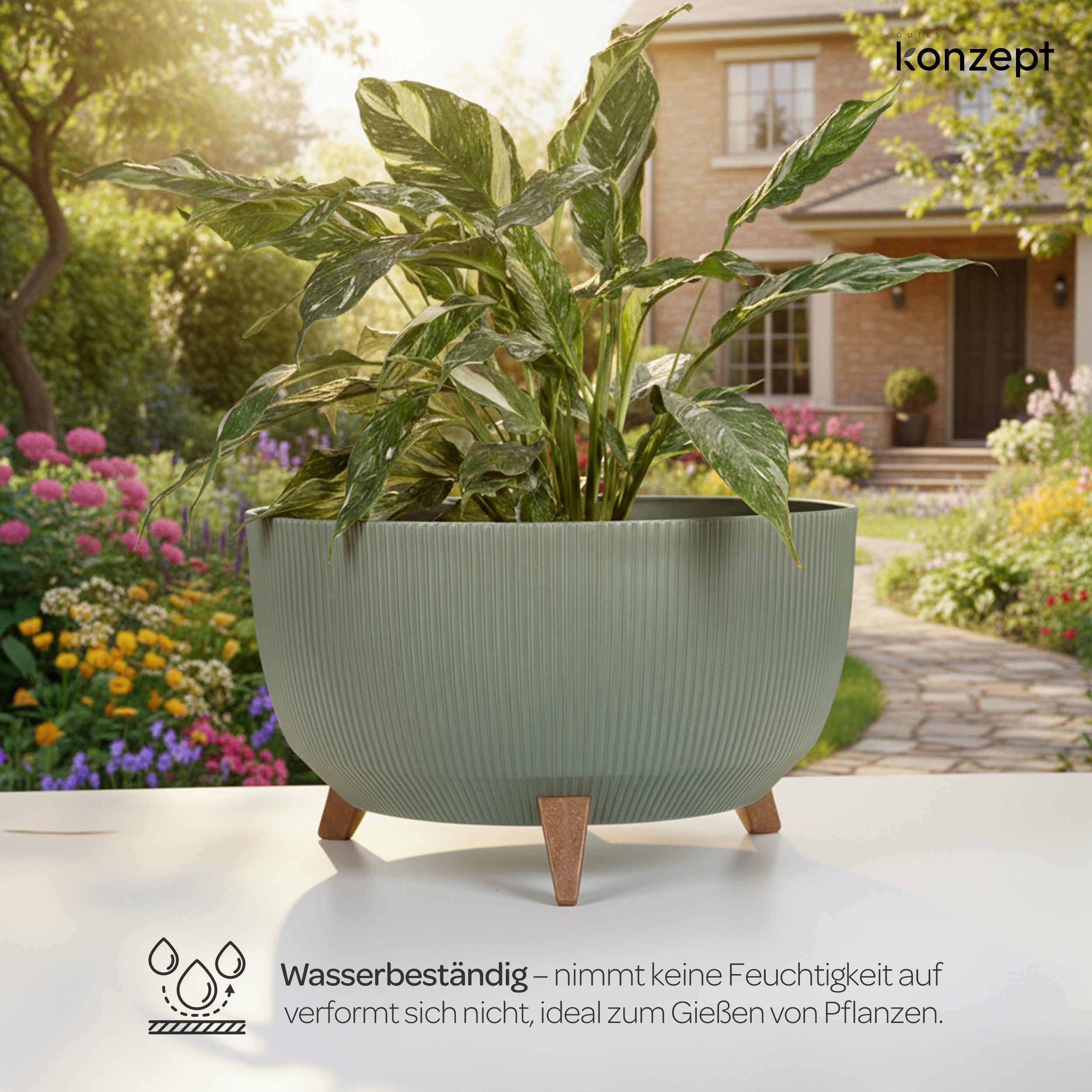 KONZEPT Blumentopf mit Füßen – großer Blumenkübel aus Kunststoff, runde Pflanzschale, 40 oder 47cm, modern & wetterfest, für Innen und Außen – Bild 4 von 5