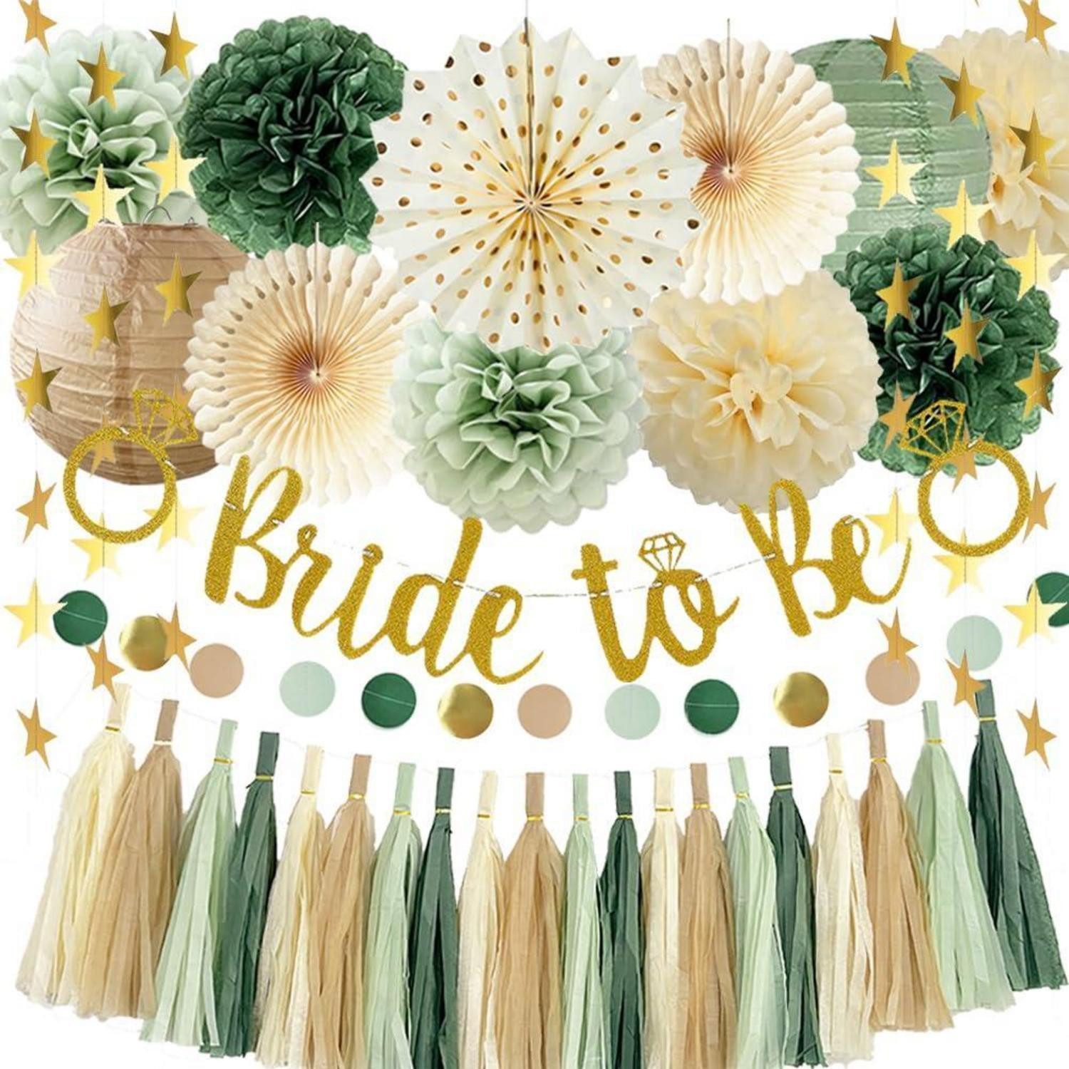 LuxusKollektion Girlande JGA Deko Set Salbeigrün Bride to Be