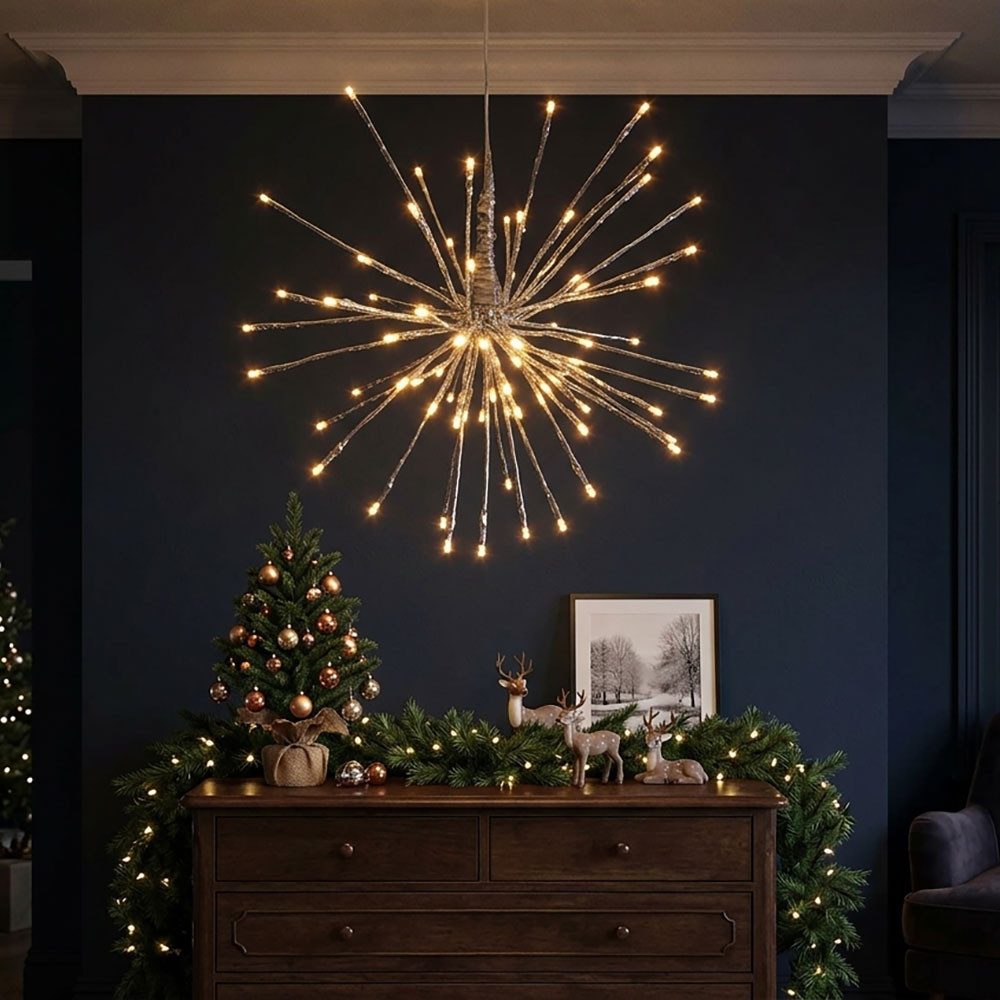 EGLO LED Pendelleuchte, LED Pendelleuchte Hängelampe Weihnachtsdeko Silber 1-Flammig D 40 cm